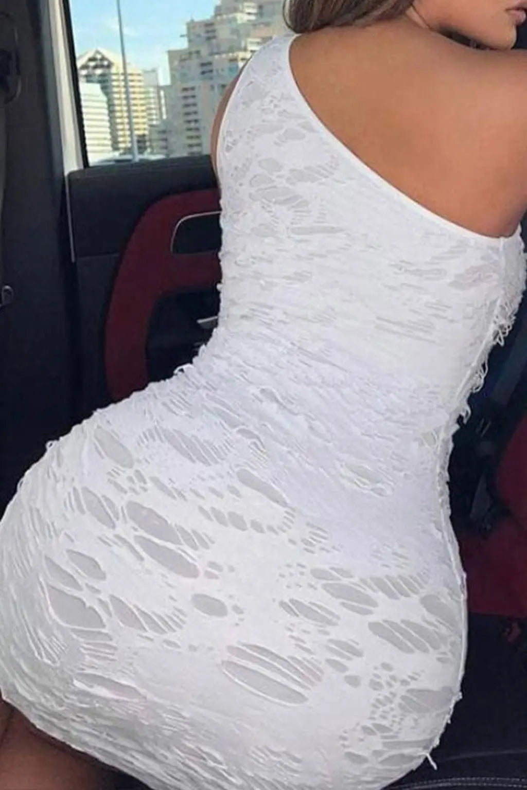 Ragged Mina Lace Mini Dress-White - Epicplacess