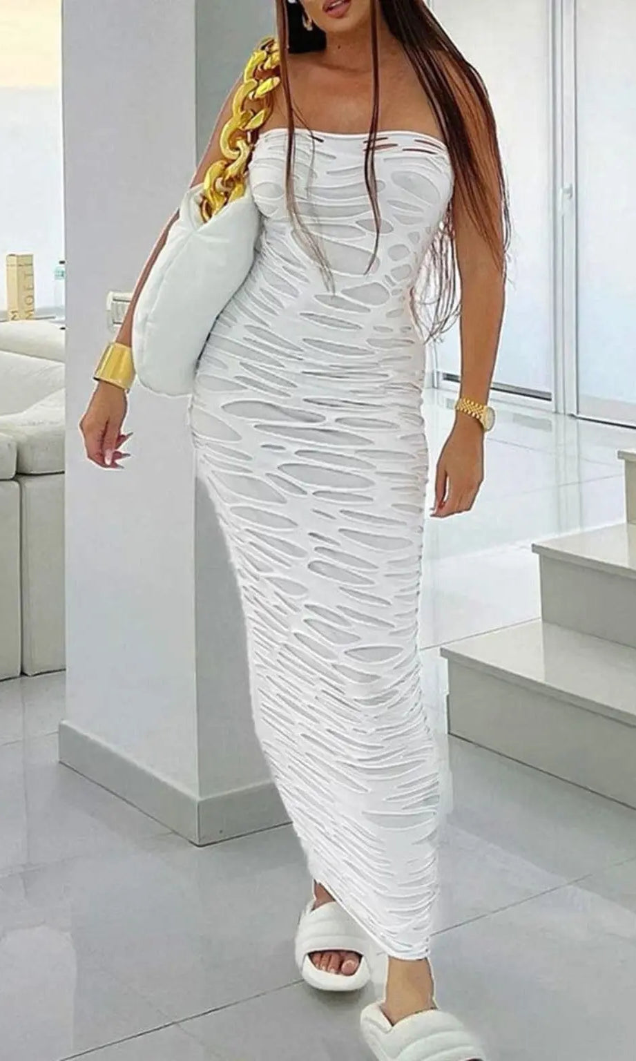 Ripped cutout Sky Siren Maxi Dress-white Dress Epicplacess