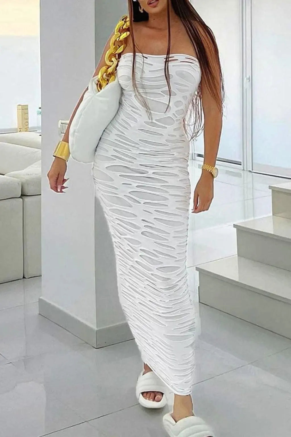 Ripped cutout Sky Siren Maxi Dress-white - Epicplacess