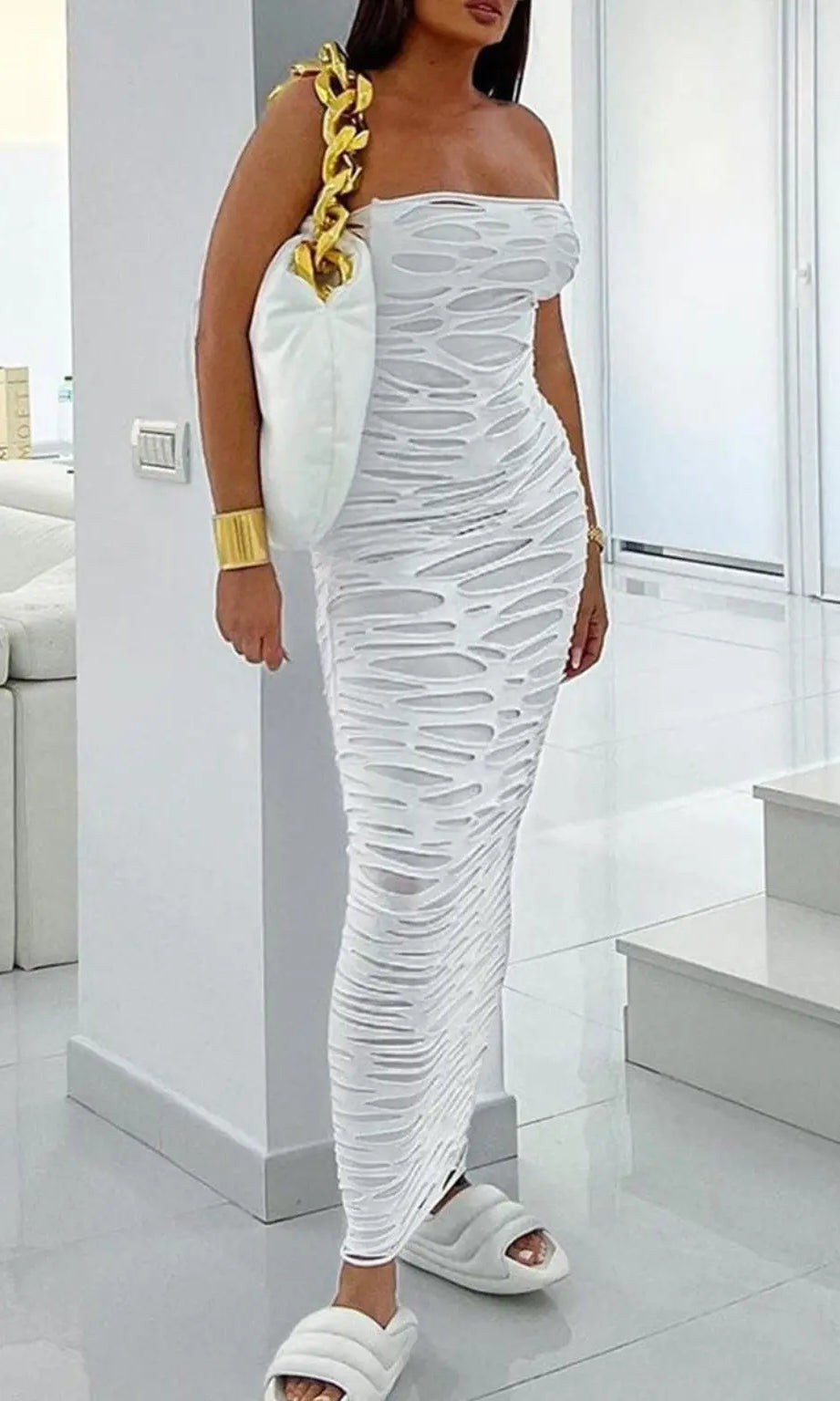 Ripped cutout Sky Siren Maxi Dress-white Dress Epicplacess