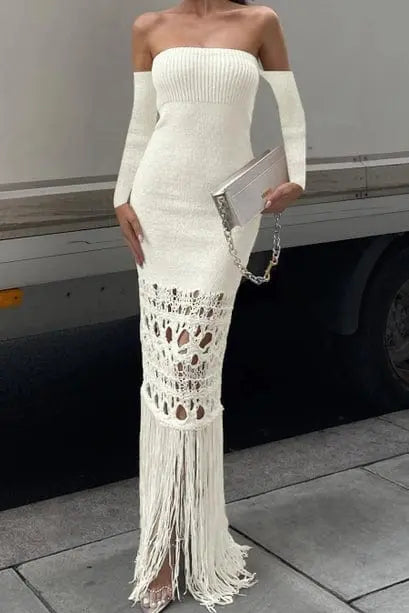 Tassel Away White Maxi Dress-White Dress Epicplacess S White