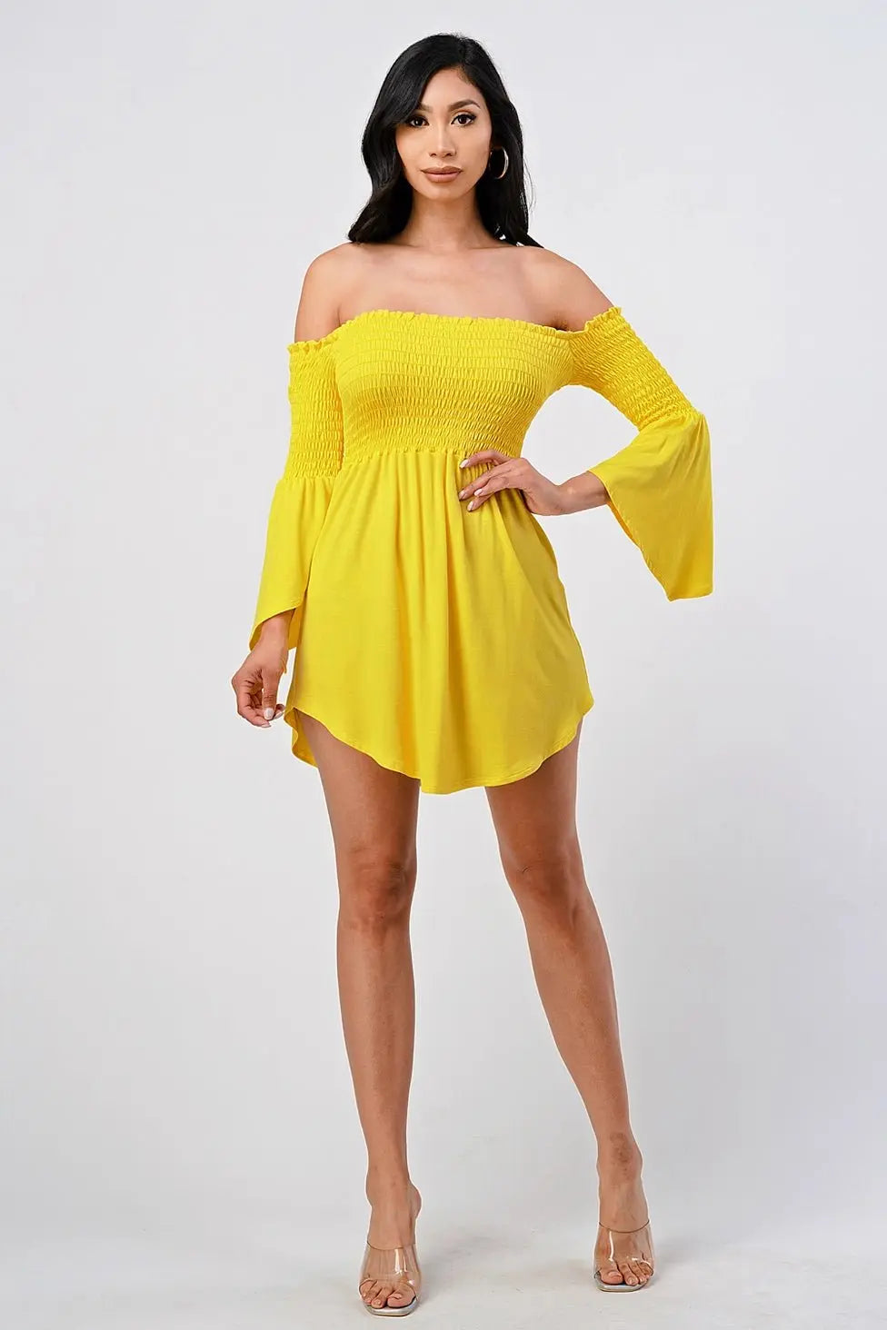 Sasha Off-Shoulder Mini Dress Yellow - Epicplacess