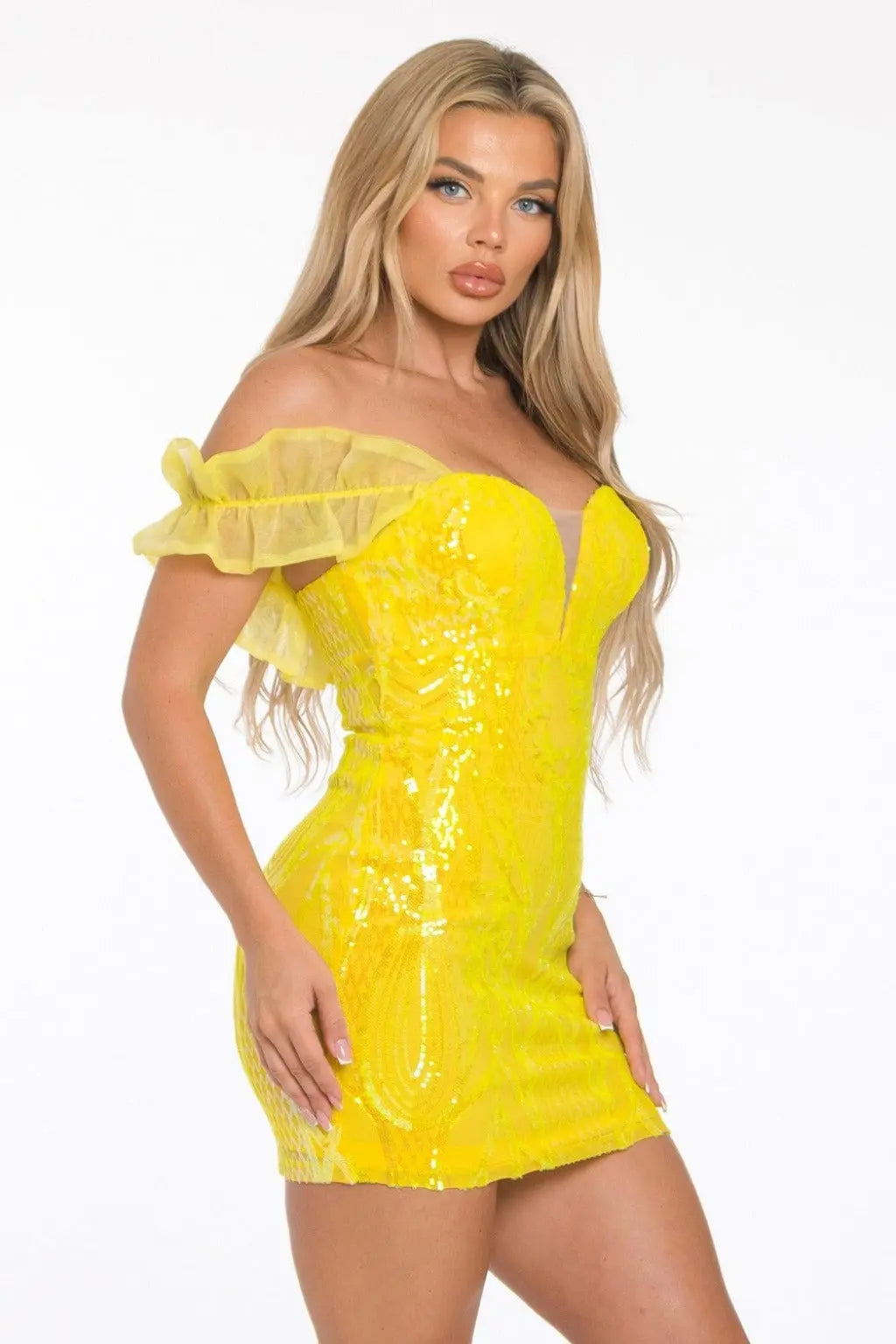 Sequin Bodycon Mini Dress with Ruffle Details - Epicplacess
