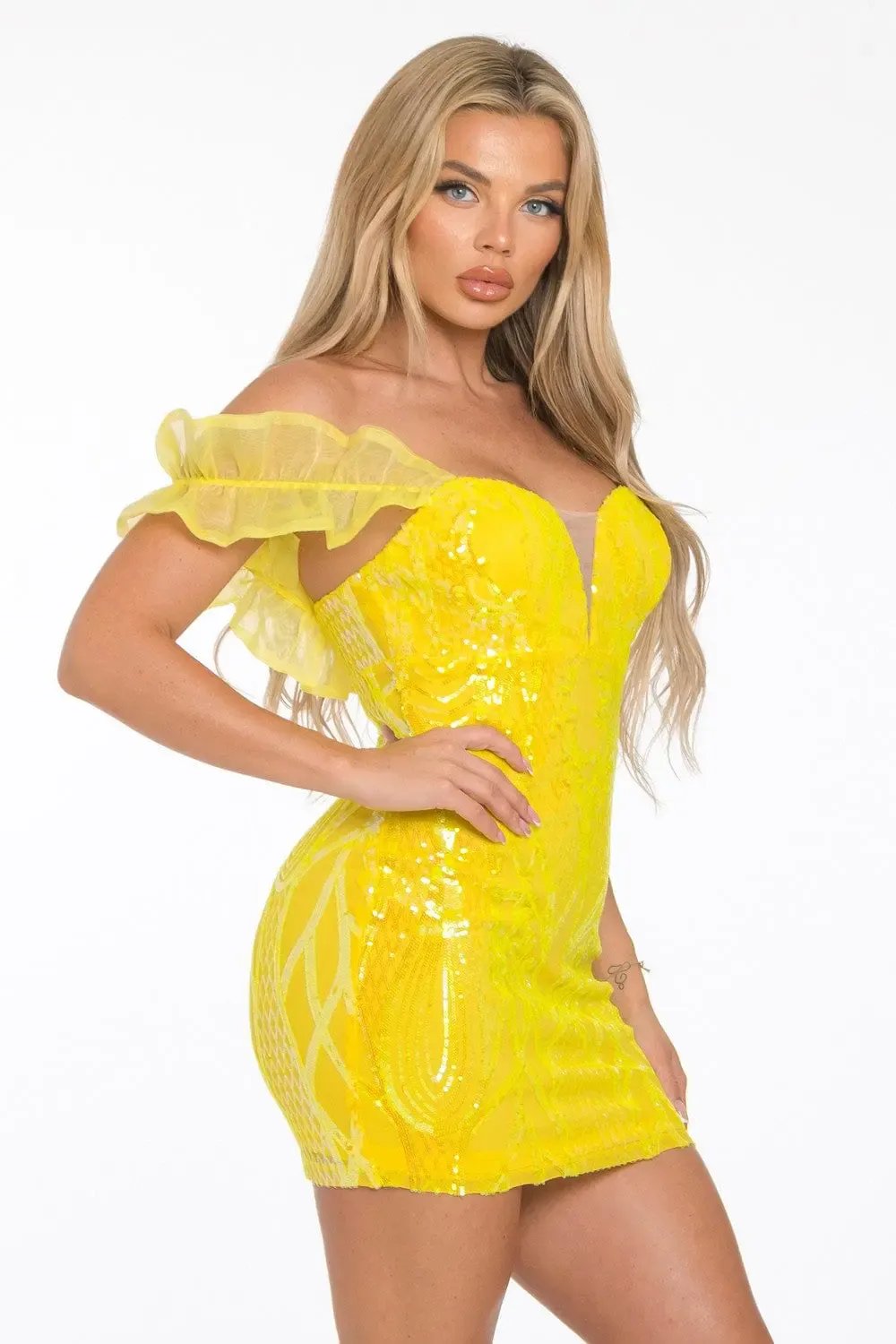 Sequin bodycon dress ruffle detail - Epicplacess