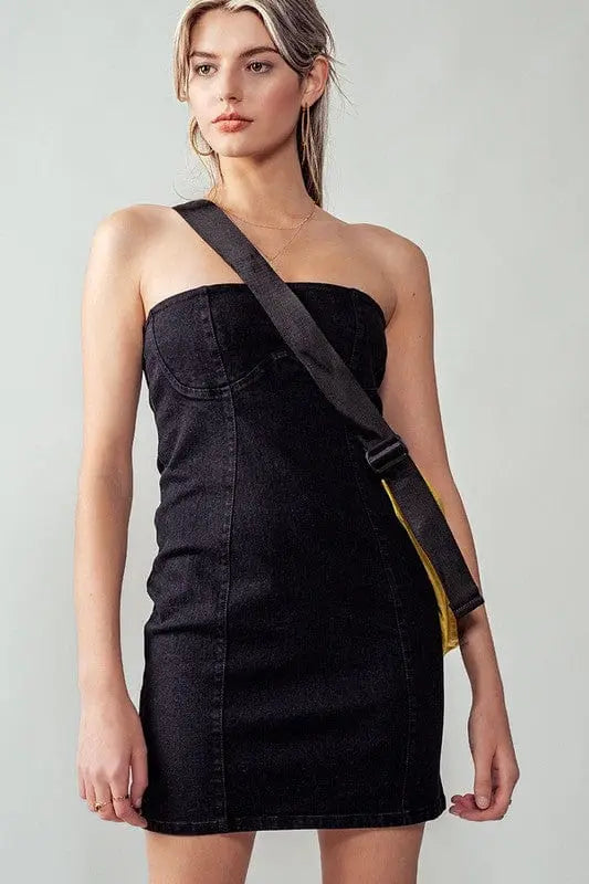She's Stylish Denim Women's Short Dress Dress Epicplacess Black S
