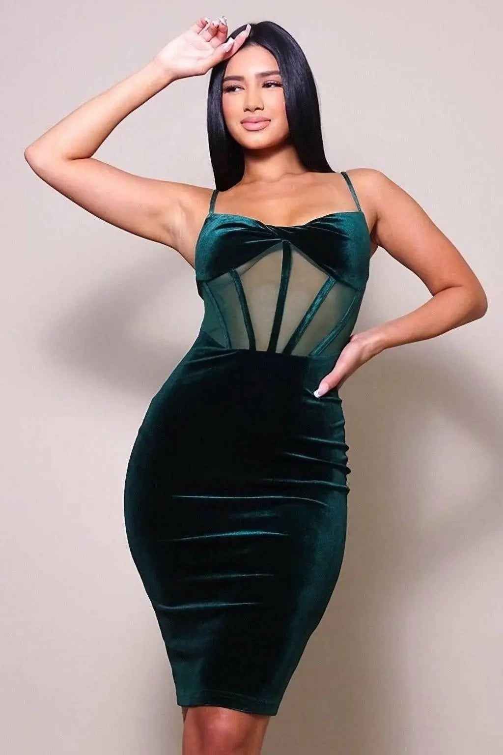 Velvet midi dress front view - Epicplacess