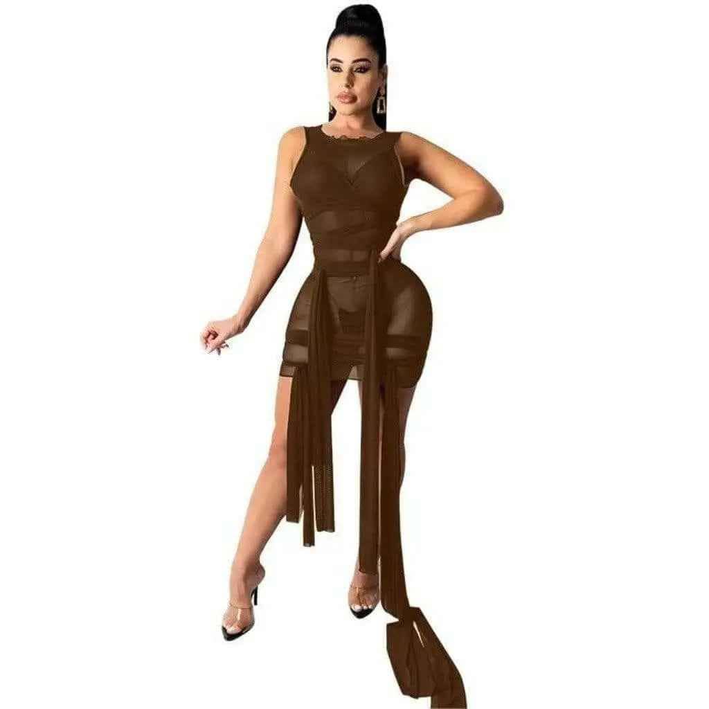 Brown fitted mini dress - Epicplacess