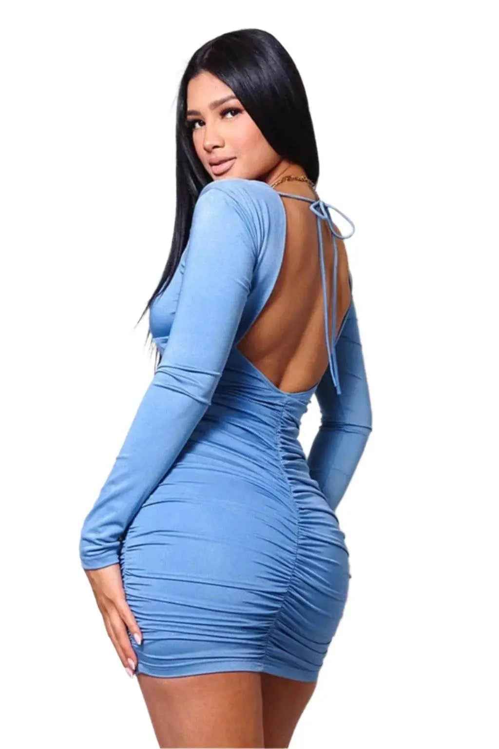 Blue mini dress outfit view - Epicplacess