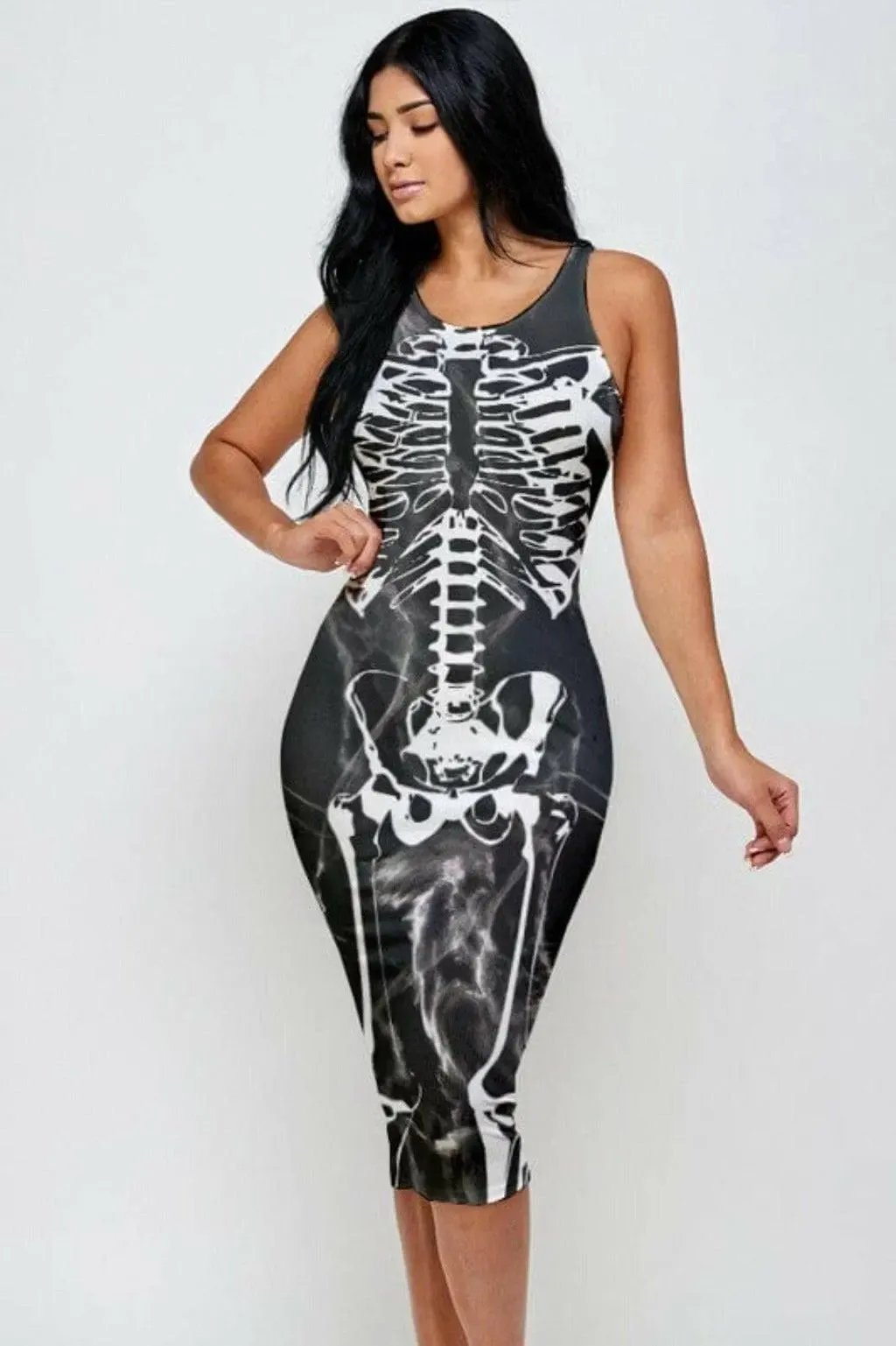 Halloween skeleton print Midi dress - Epicplacess