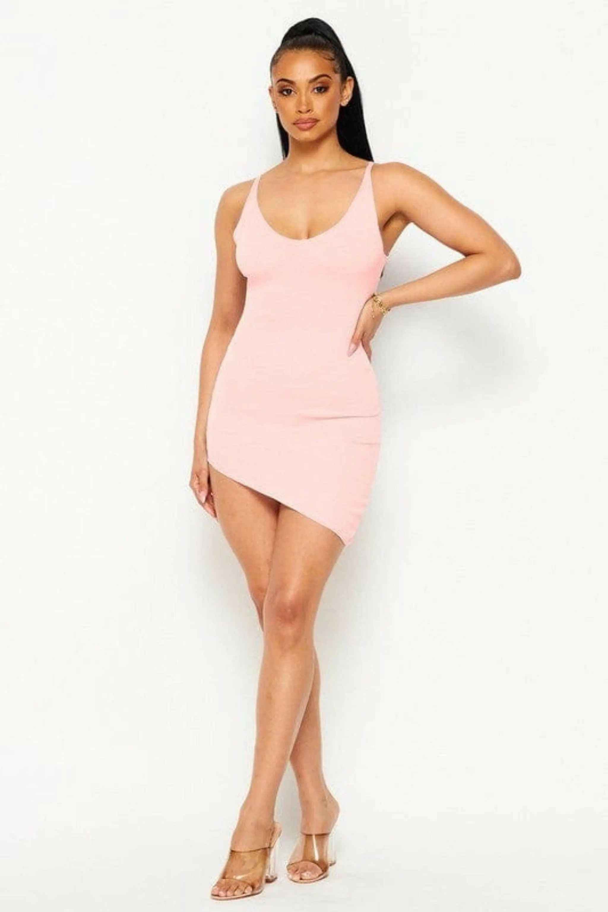 Pink ribbed casual mini dress - Epicplacess