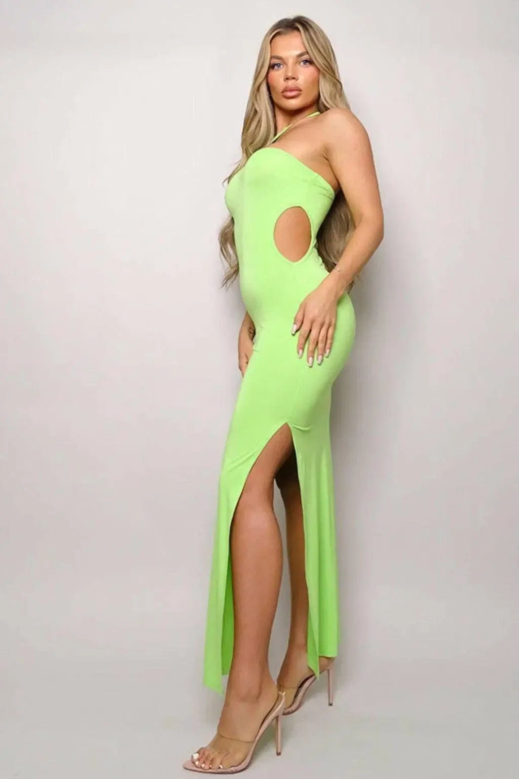 Green cutout maxi dress side view - Epicplacess