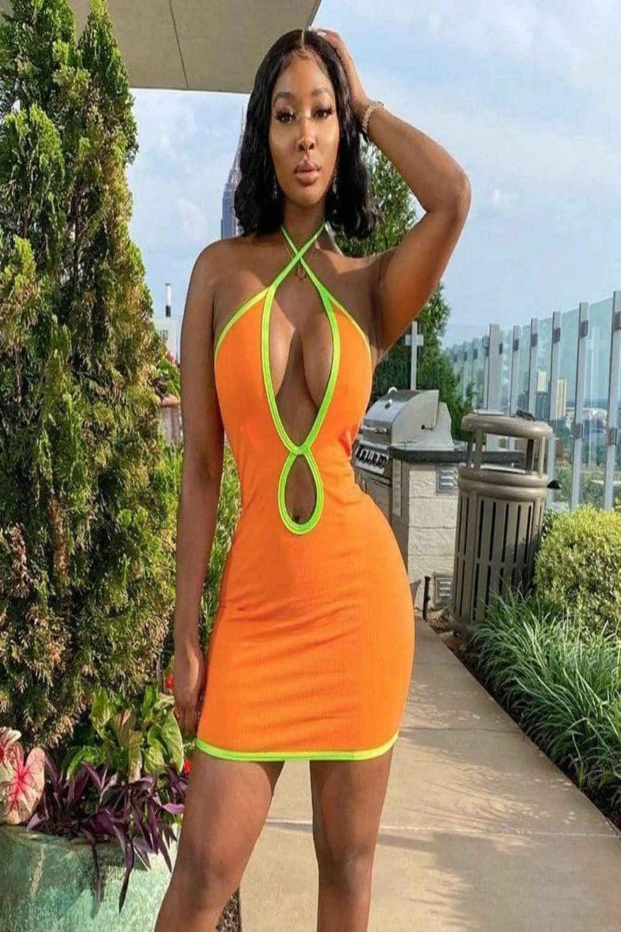 Orange mini dress front view - Epicplacess