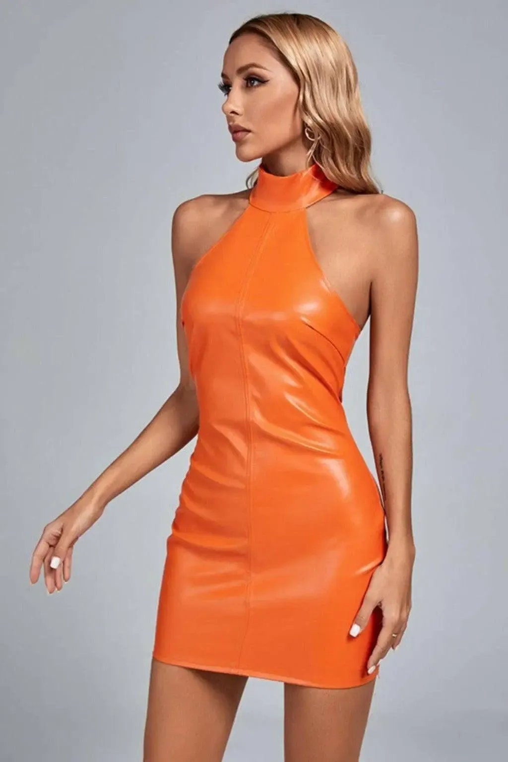 Faux leather mini dress back view - Epicplacess