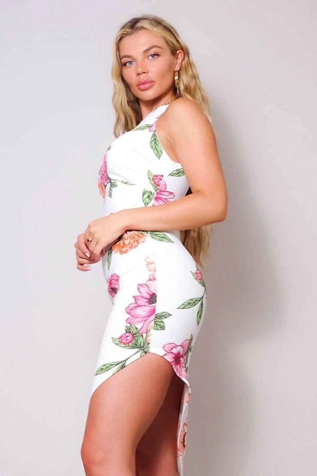 Pink Lily midi dress side view - Epicplacess