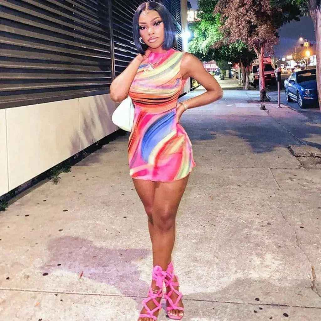 Pink stripe mini dress - Epicplacess