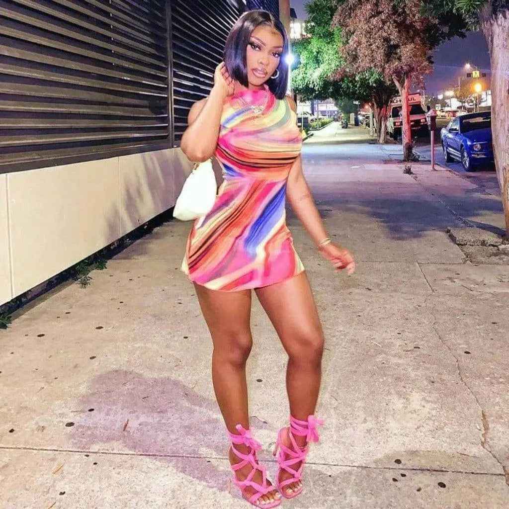Pink stripe mini dress detail - Epicplacess