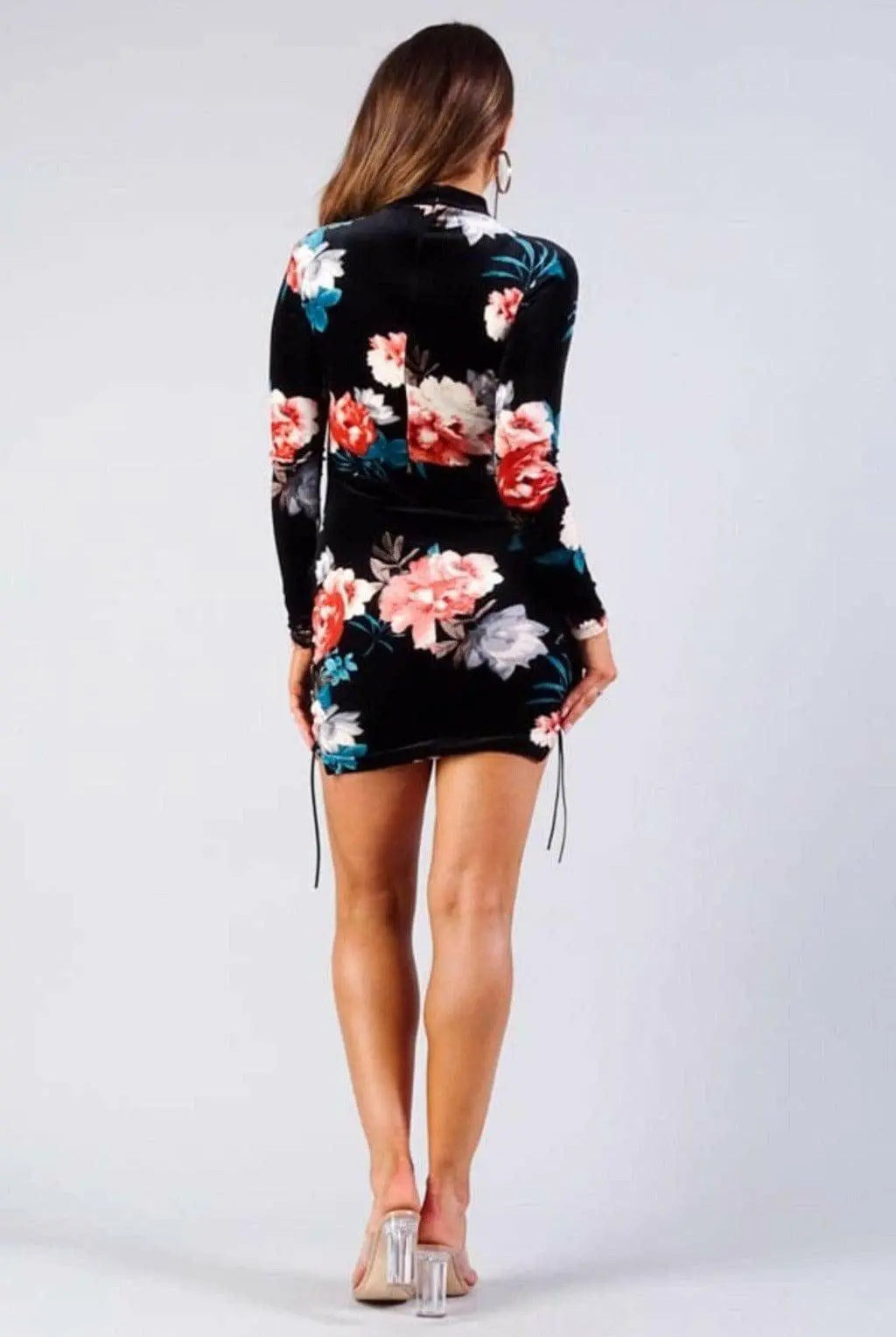 Romantic Velvet Floral Mini Dress-Black Dress Epicplacess
