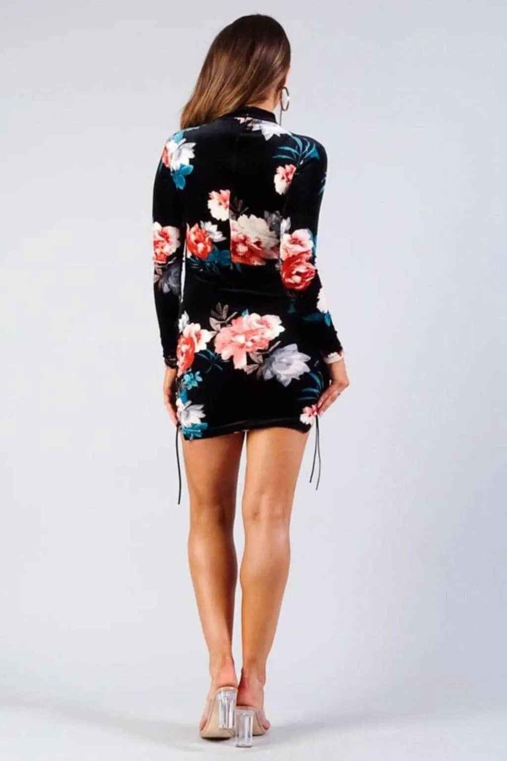 Velvet floral mini dress back view - Epicplacess