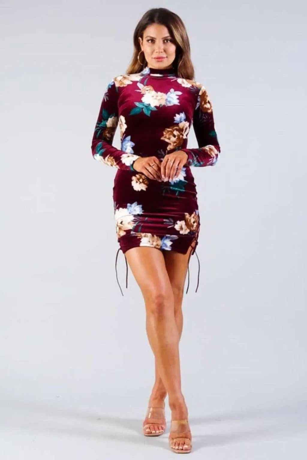 Velvet floral mini dress style view - Epicplacess