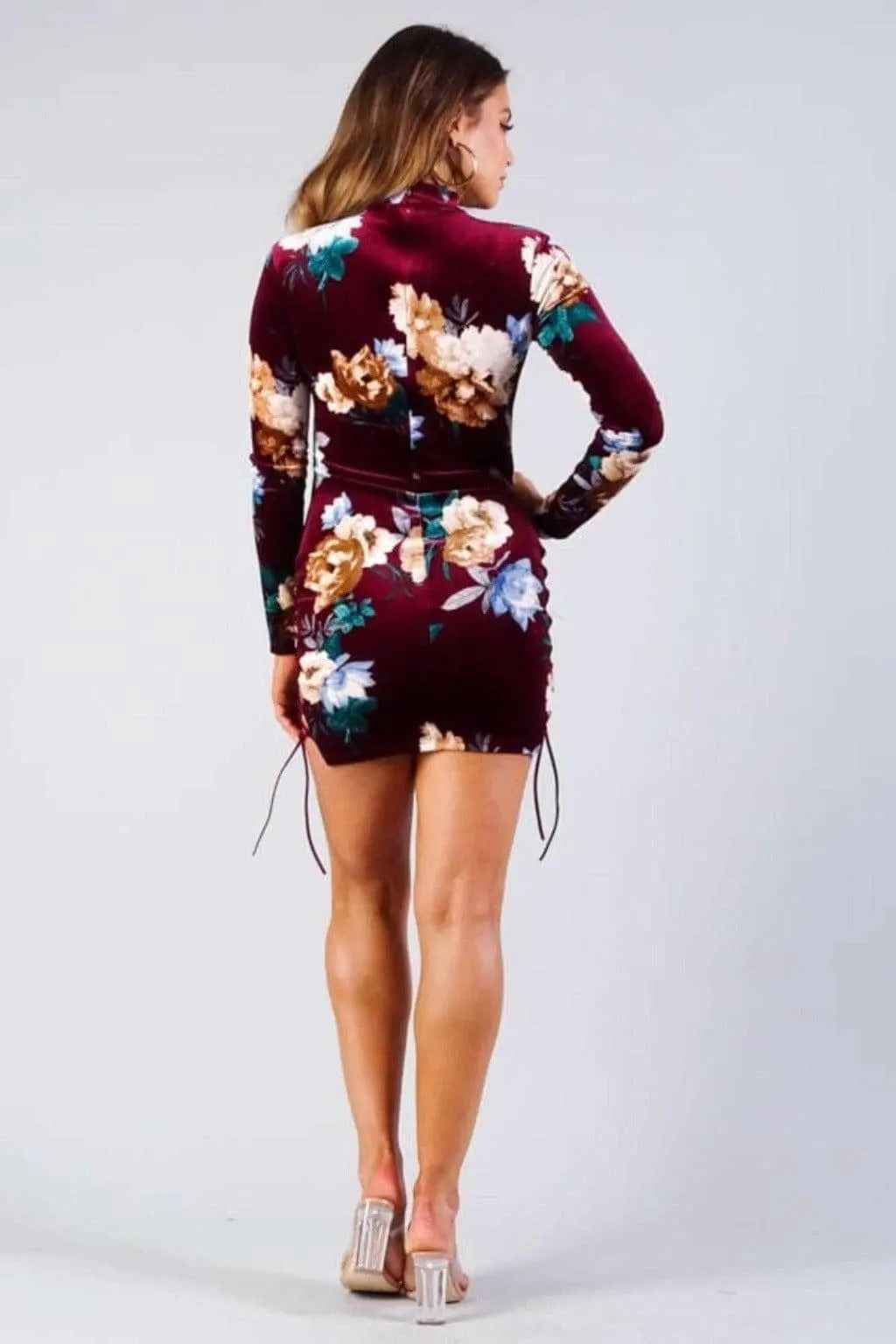 Velvet floral mini dress close detail - Epicplacess