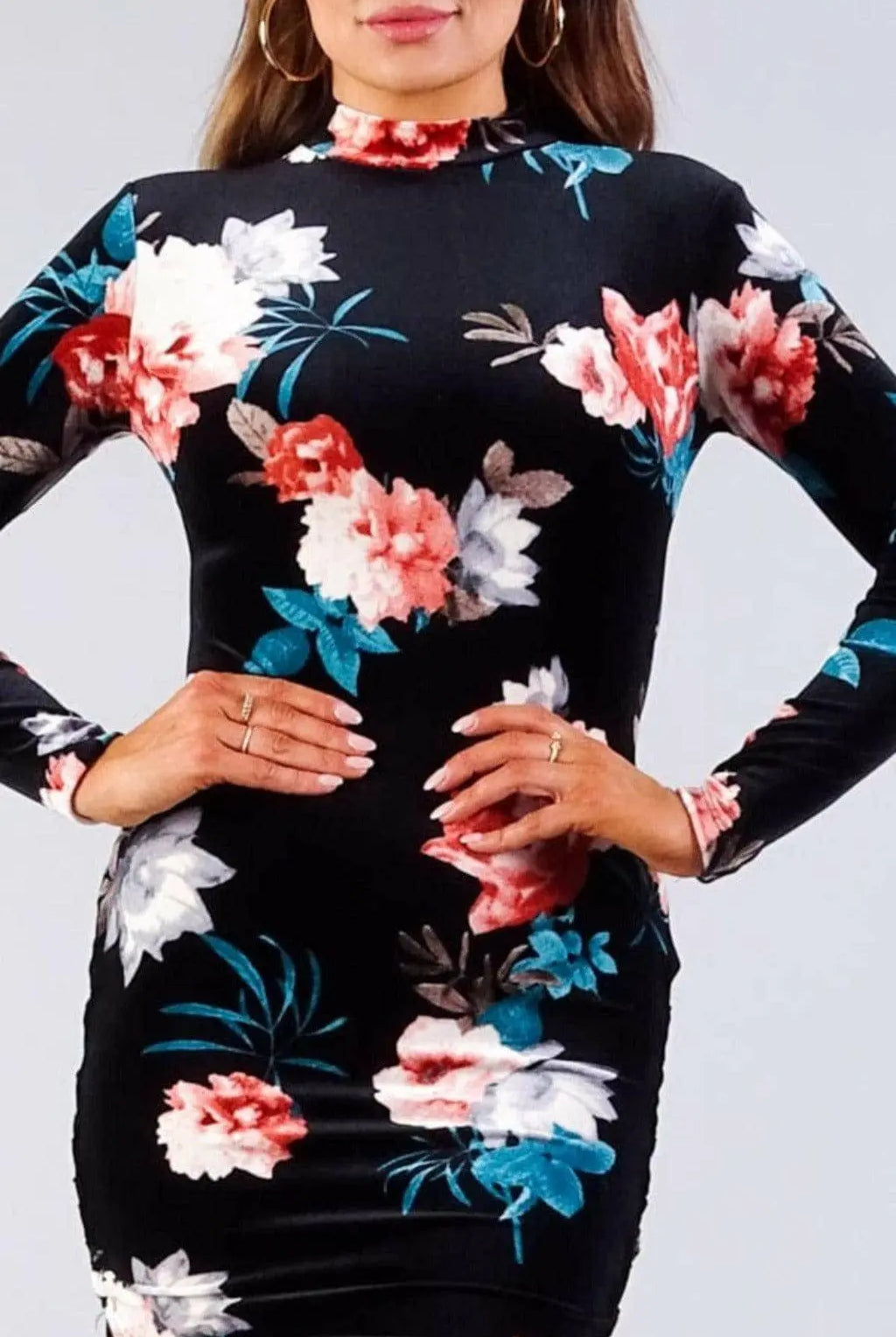 Romantic Velvet Floral Mini Dress-Black Dress Epicplacess