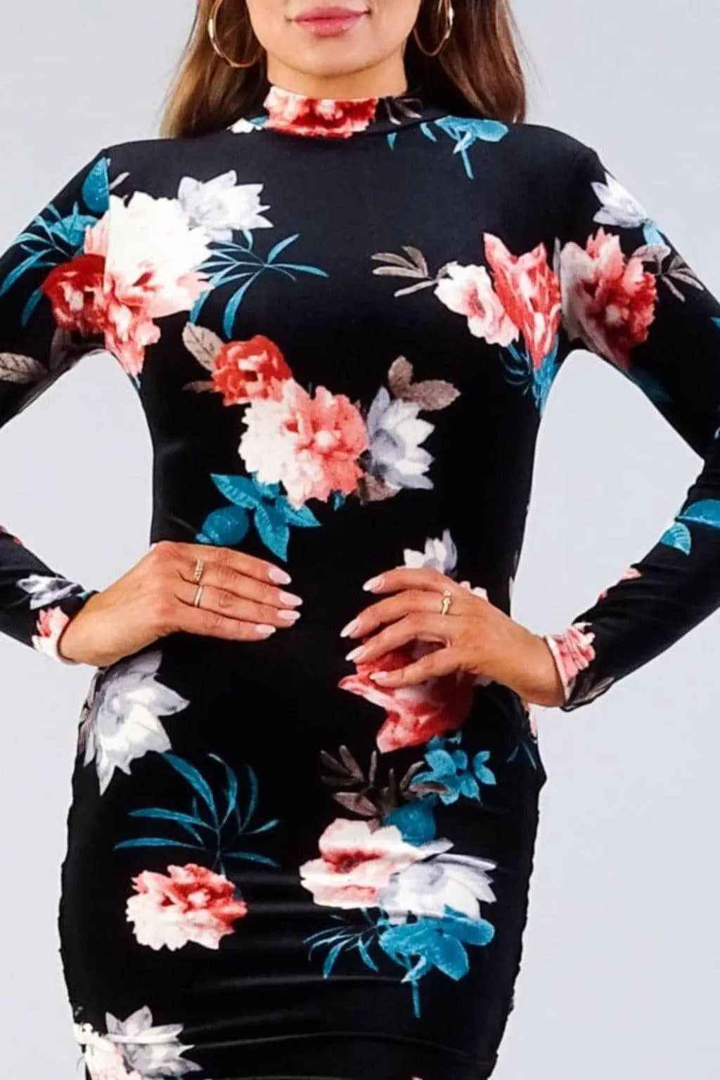 Romantic velvet floral mini dress front view - Epicplacess