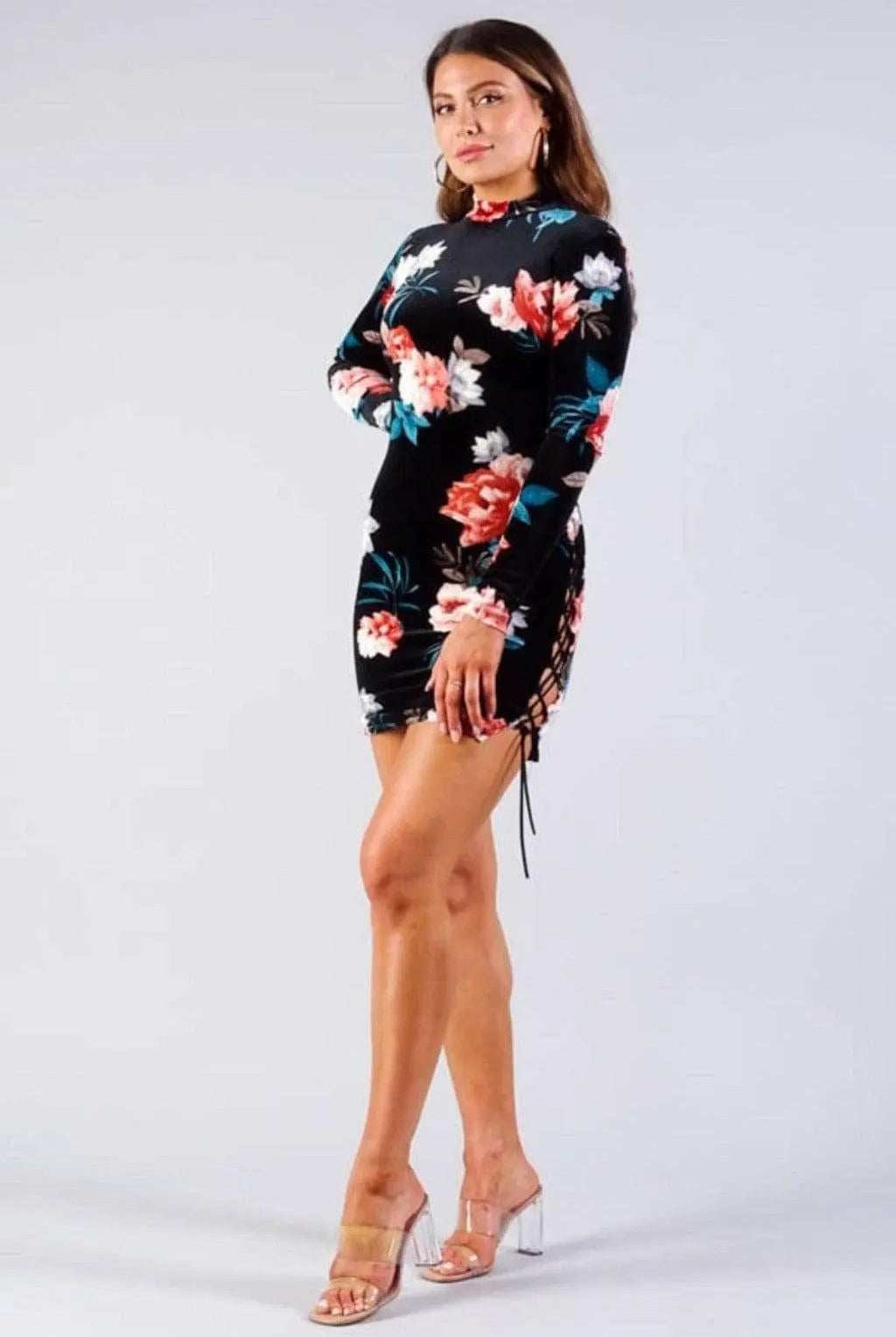 Romantic Velvet Floral Mini Dress-Black Dress Epicplacess S BLACK