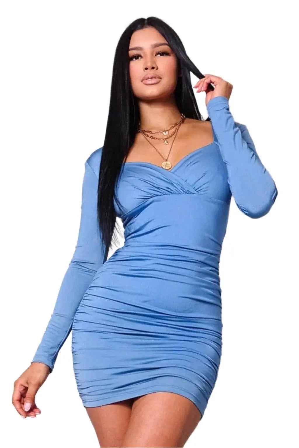 Blue ruched mini dress - Epicplacess