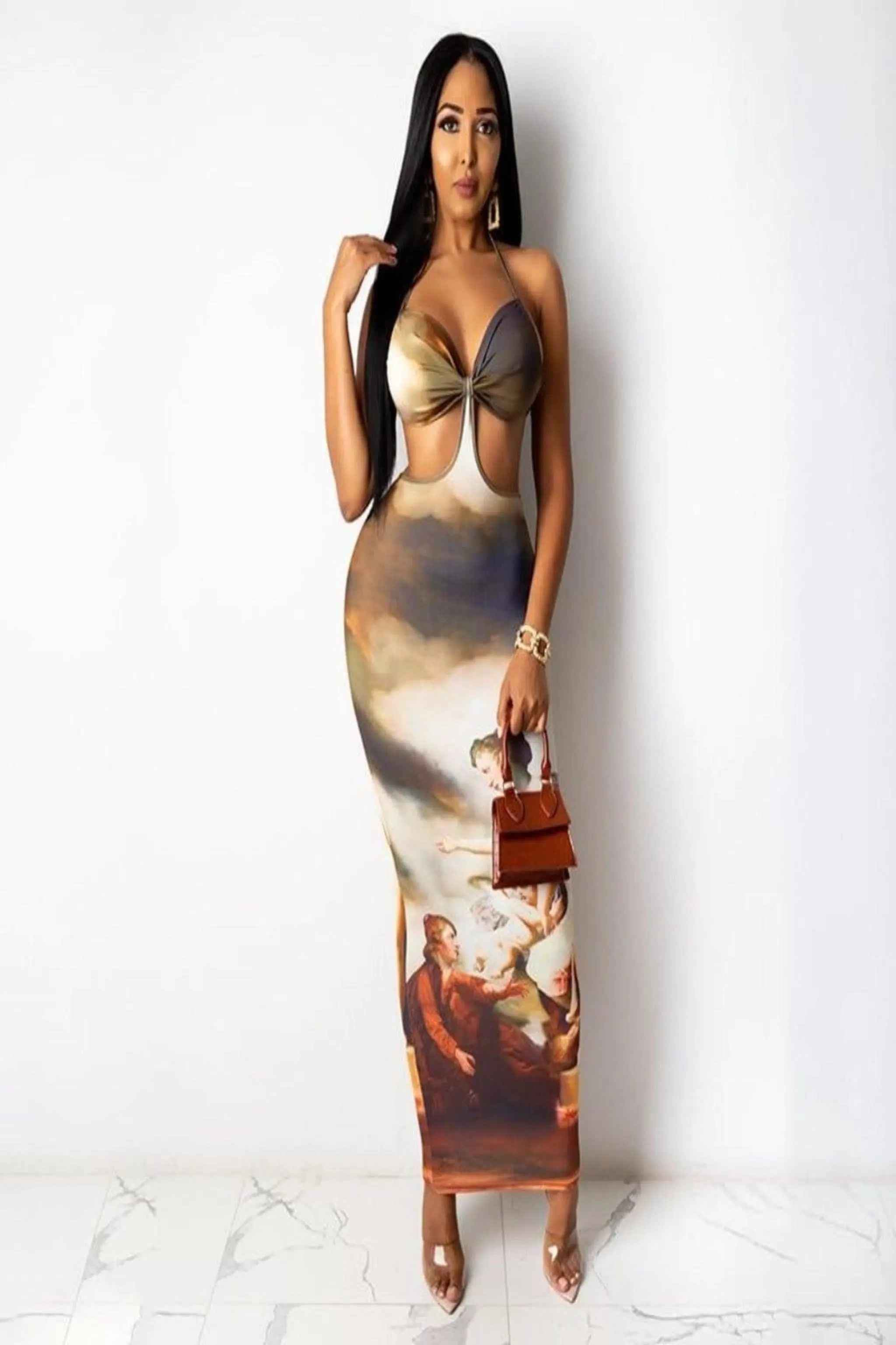 Brown Sweetheart angelic print maxi dress - Epicplacess