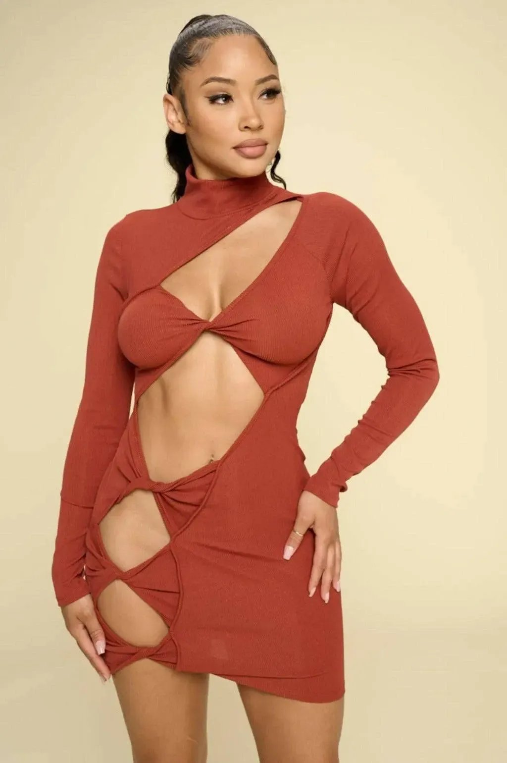 Brown mock-neck mini dress - Epicplacess