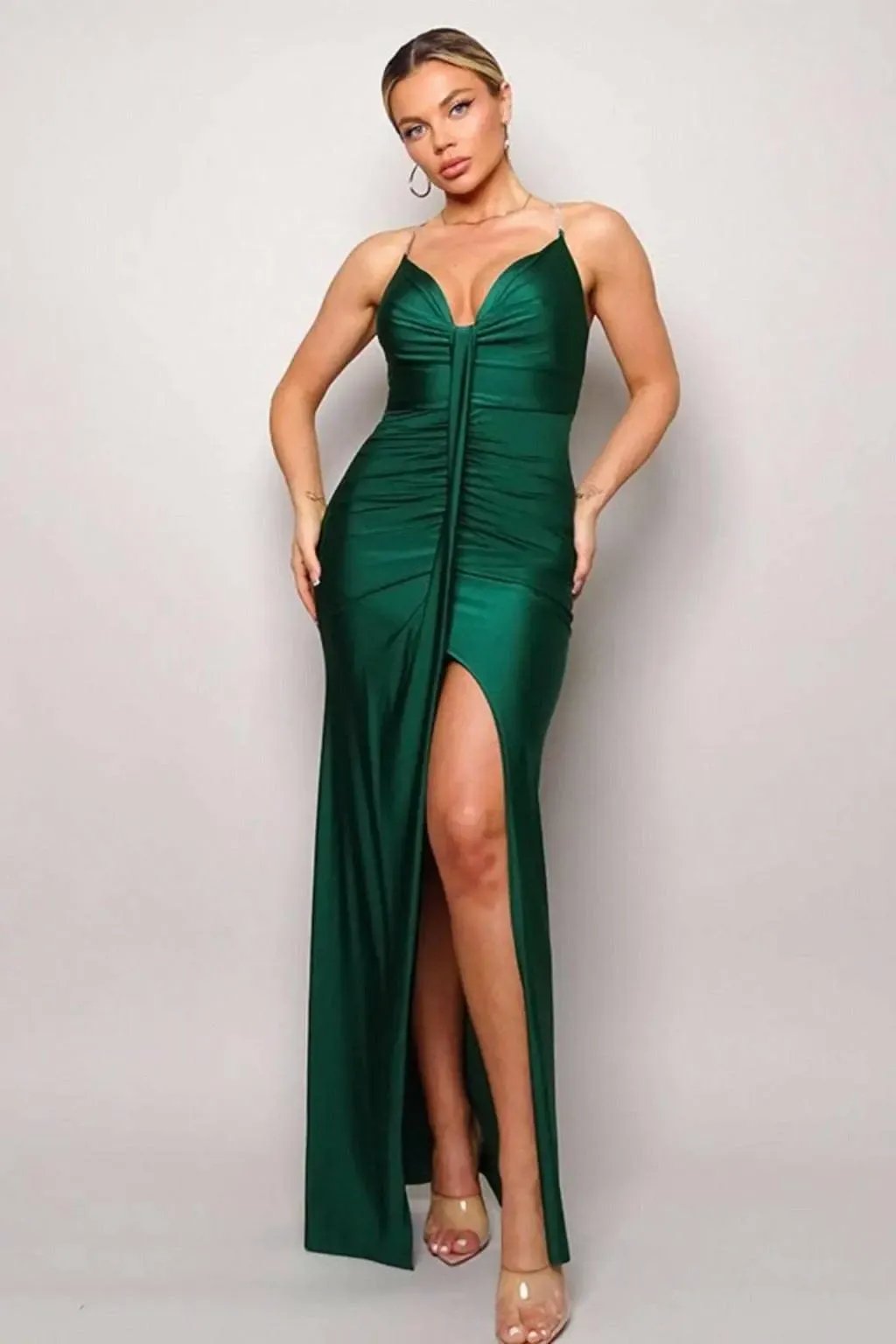 Green satin maxi dress - Epicplacess
