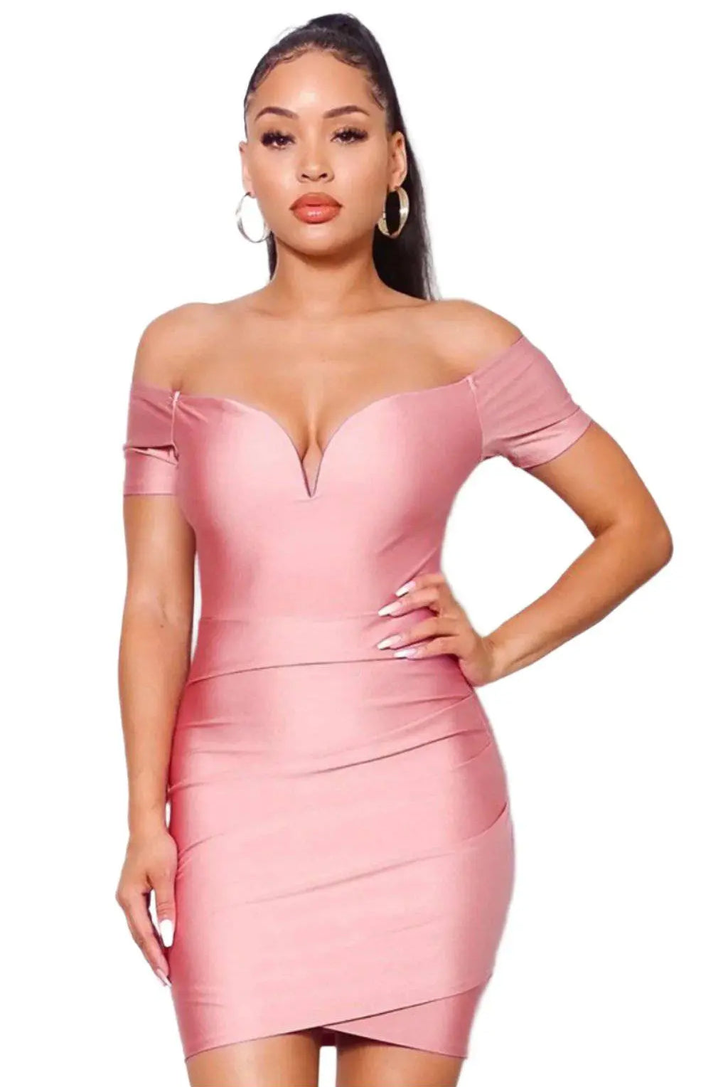 Classy Off Shoulder Gathered Mini Dress dress Epicplacess S Pink