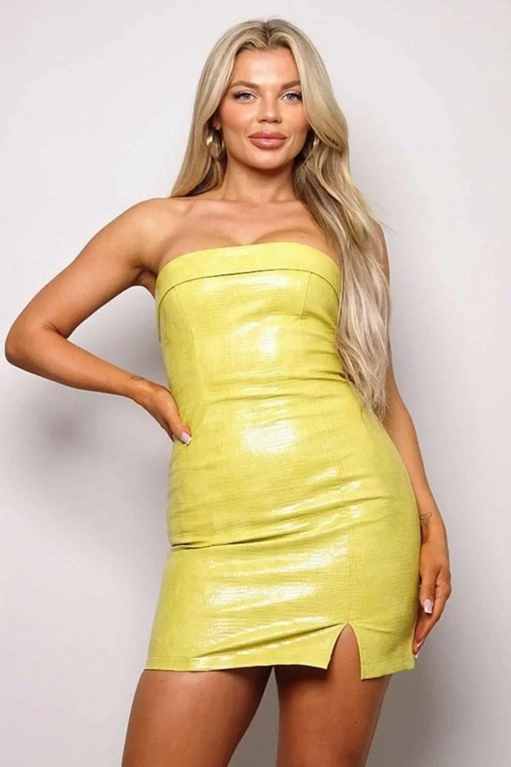 Daleyza Croc Leather Mini Dress Dress Epicplacess S Yellow