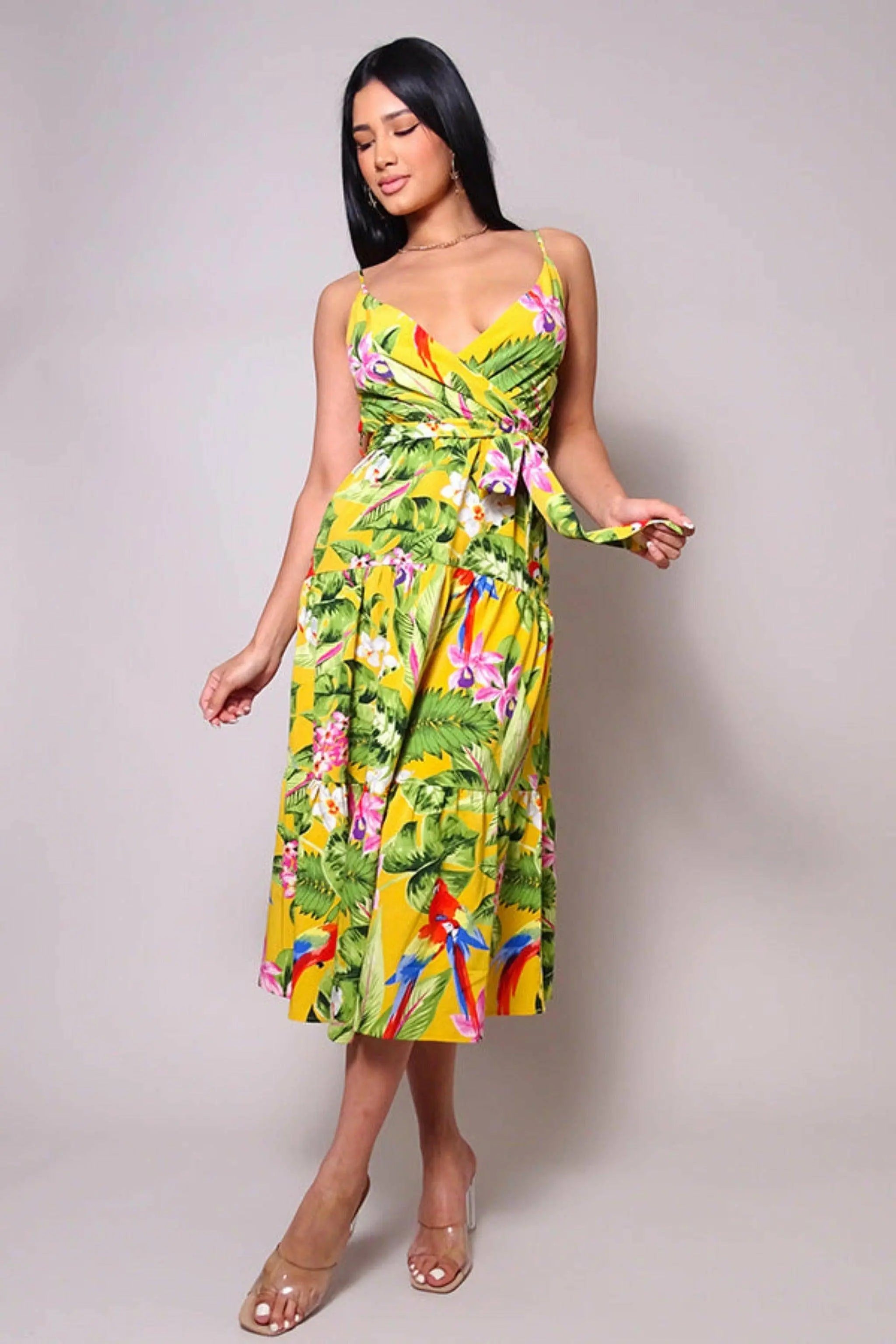MAUI NIGHTS TROPICAL SUMMER MIDI DRESS Dress Epicplacess S YELLOW