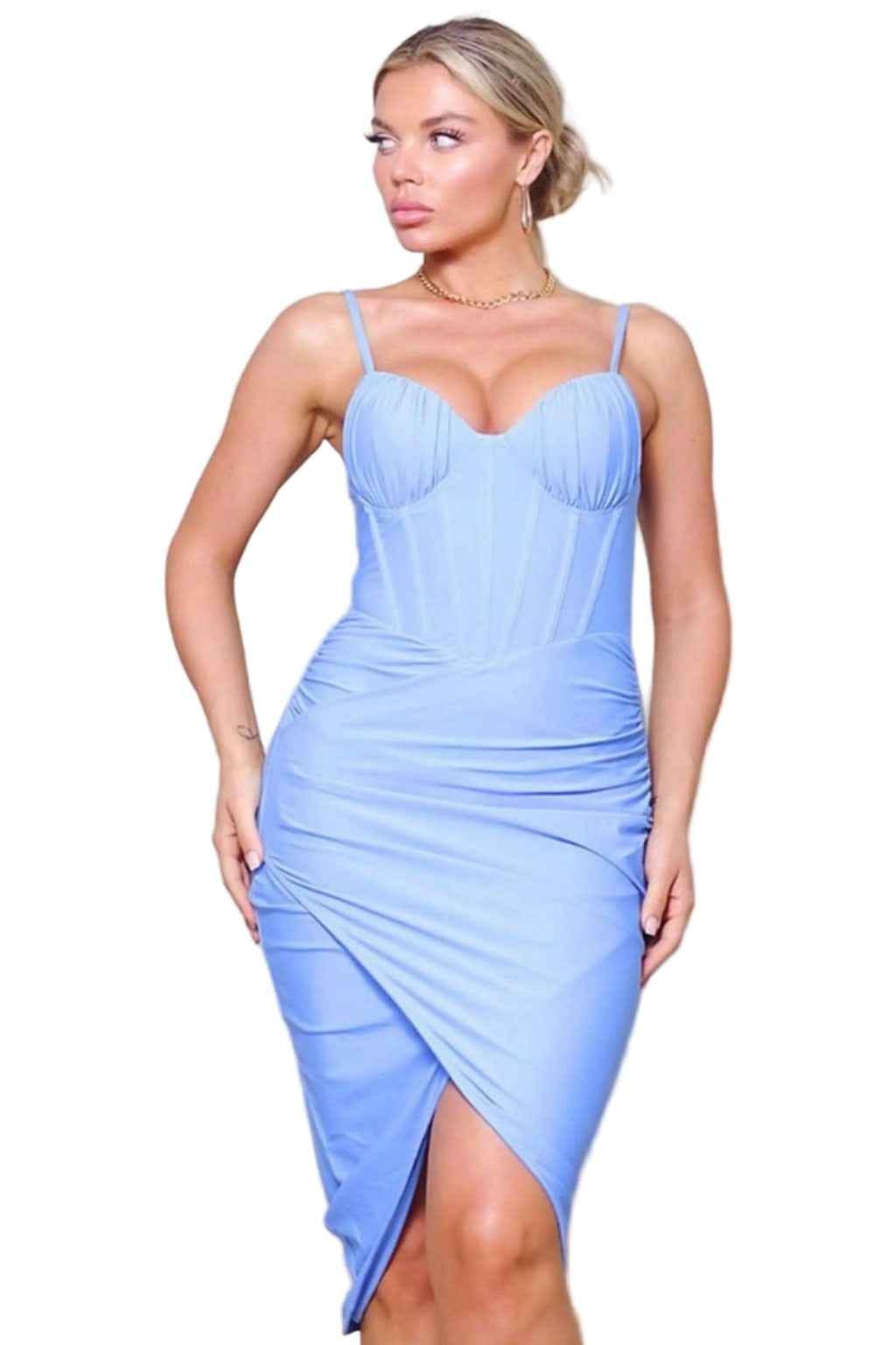 Corset wrap midi dress front view - Epicplacess