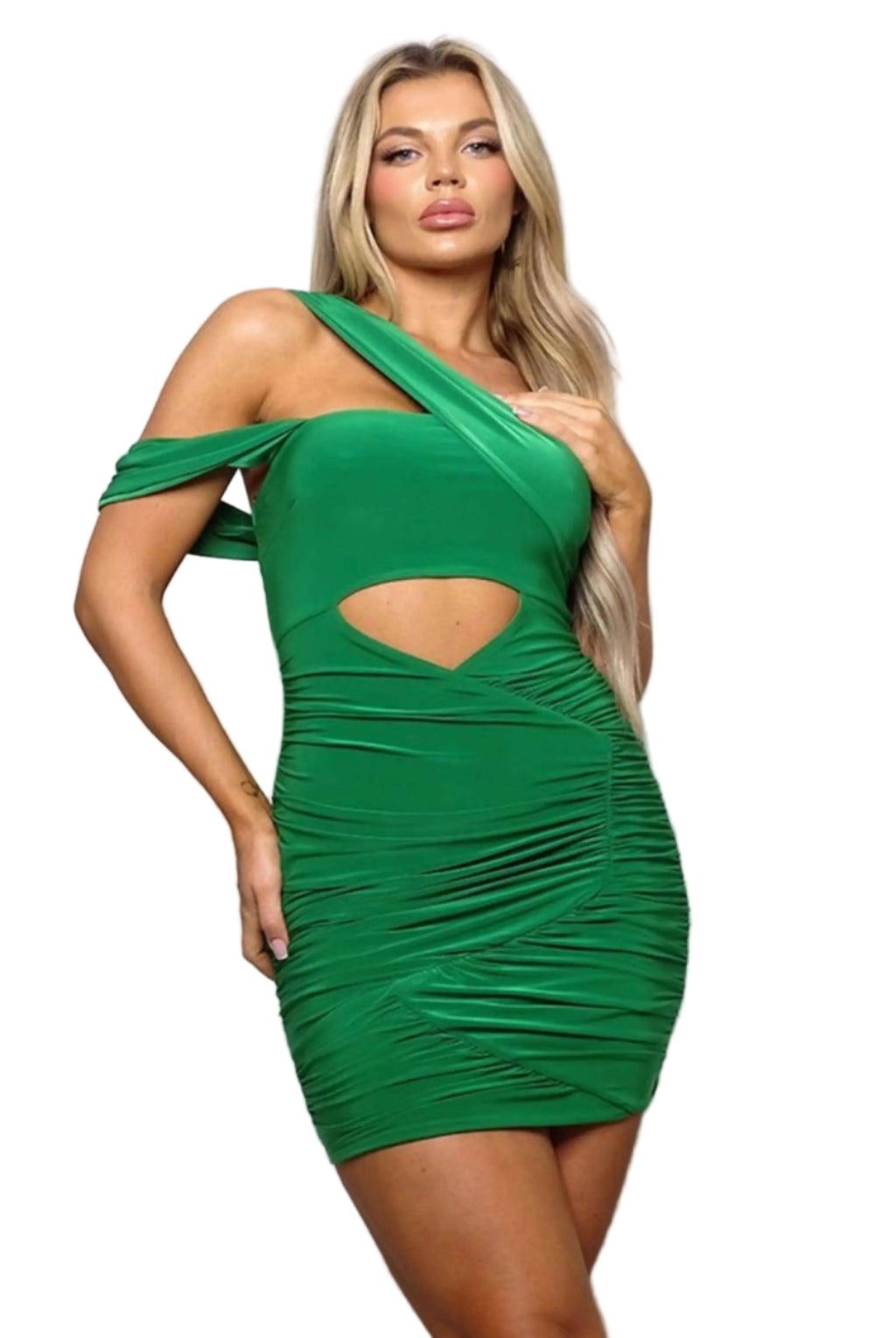 SEI NIGHT ASYMMETRIC DRAPED MINI DRESS Dress Epicplacess Small GREEN UNITED STATES