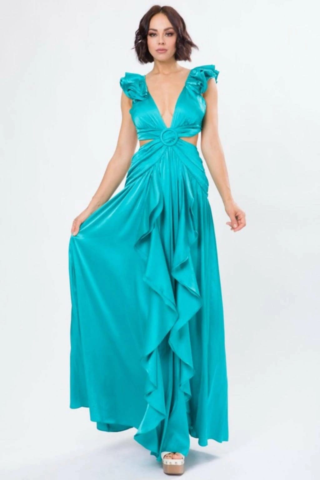 Blue satin dress detail - Epicplacess