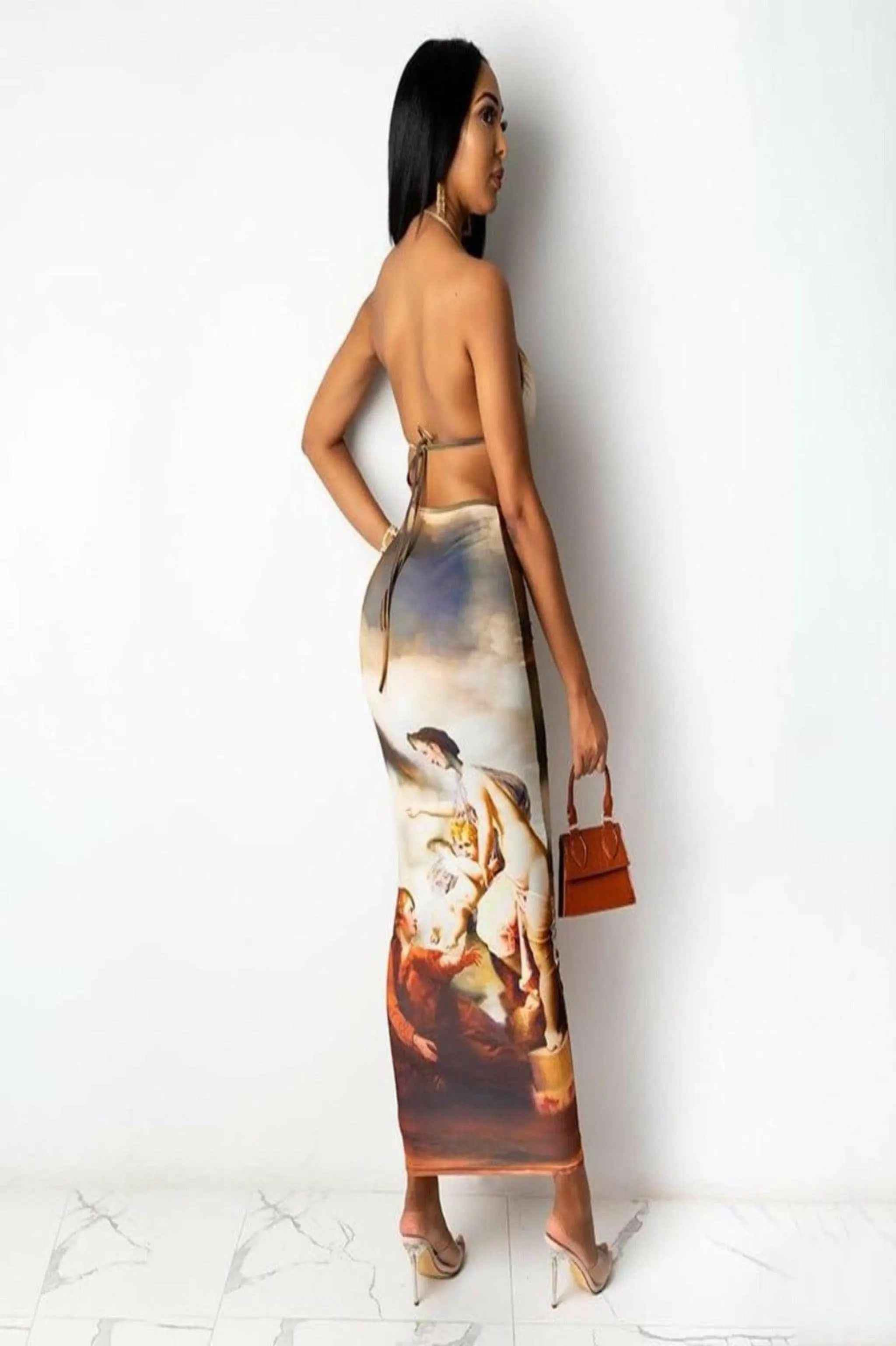Sweetheart print maxi dress outfit view - Epicplacess