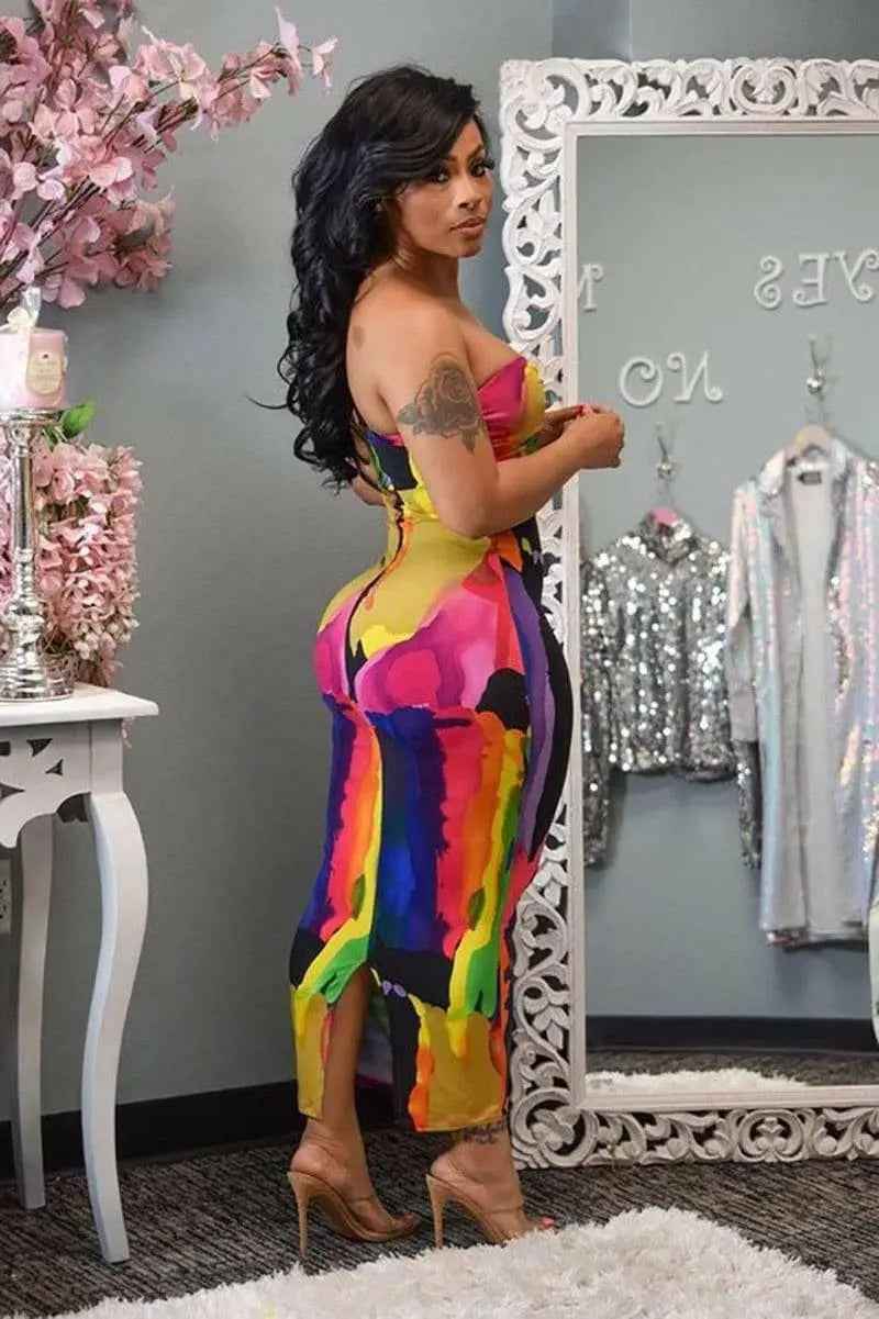 Neon tie-dye midi dress outfit view - Epicplacess