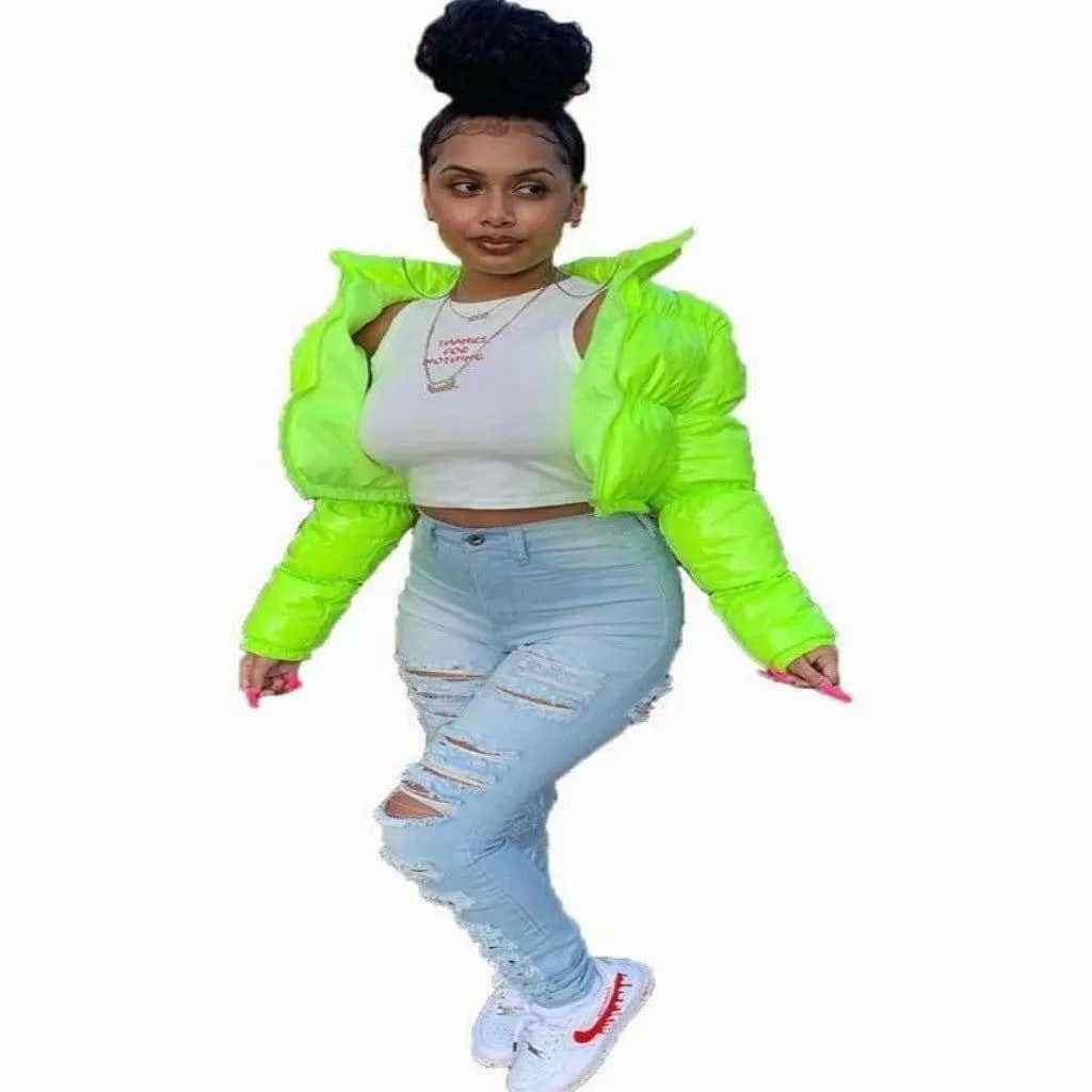 Green puffer jacket detail - Epicplacess