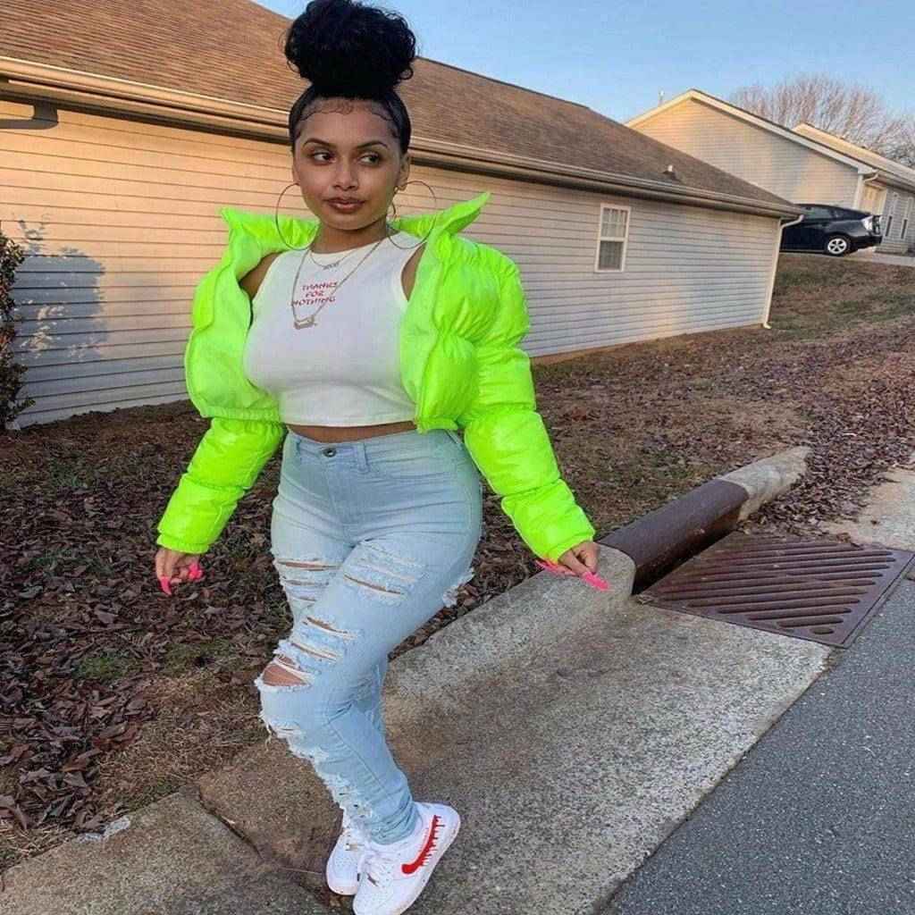 Green glossy puffer jacket - Epicplacess