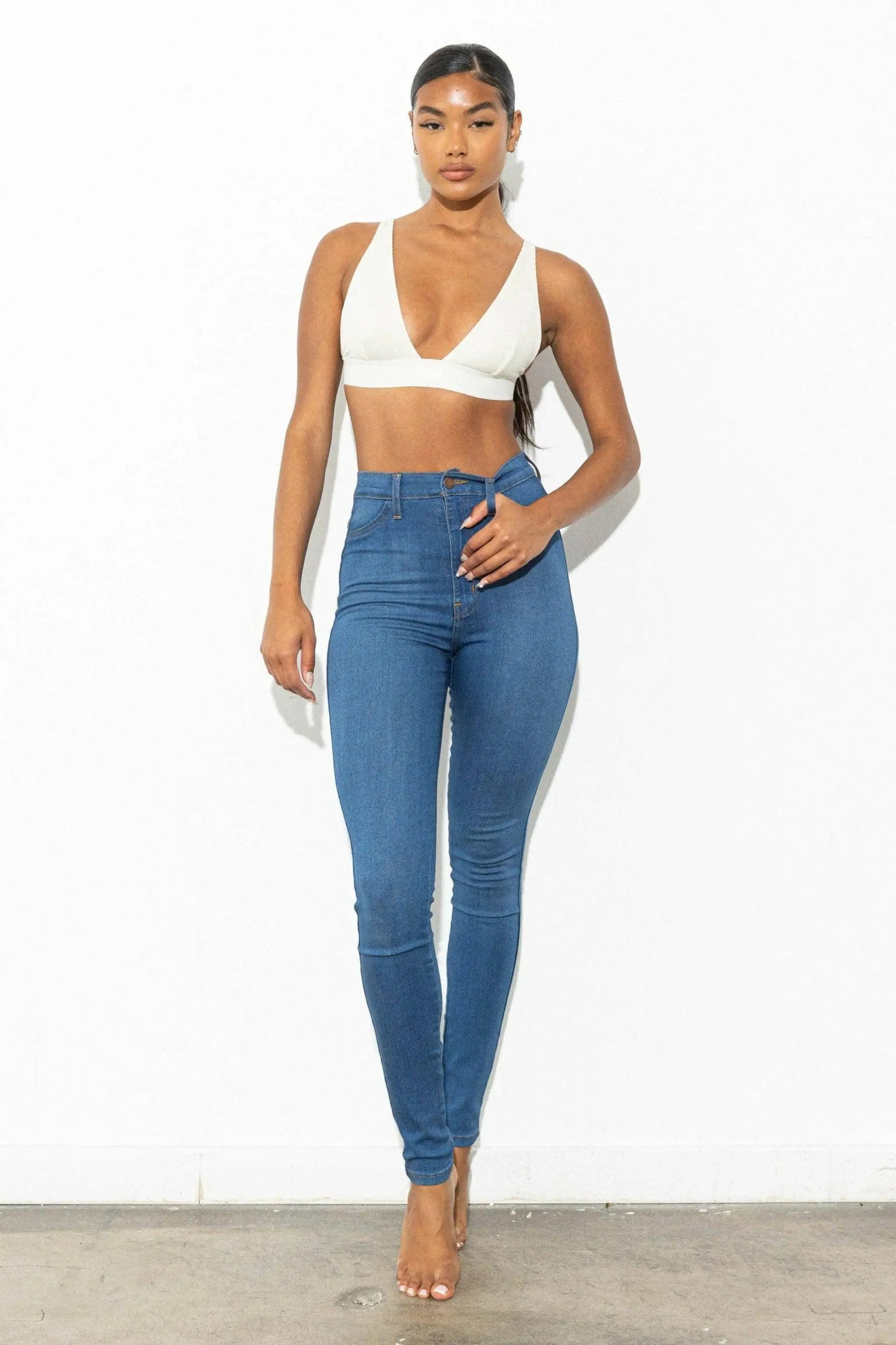 Blue stretch skinny jeans side view - Epicplacess