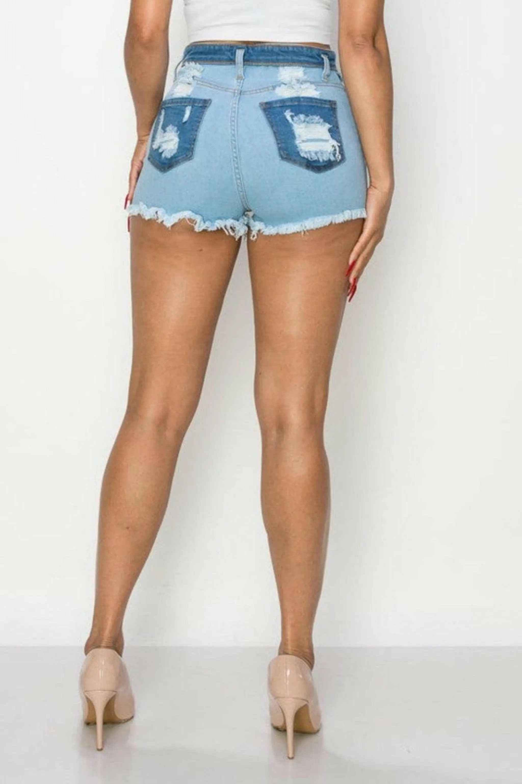 Blue denim shorts back view - Epicplacess