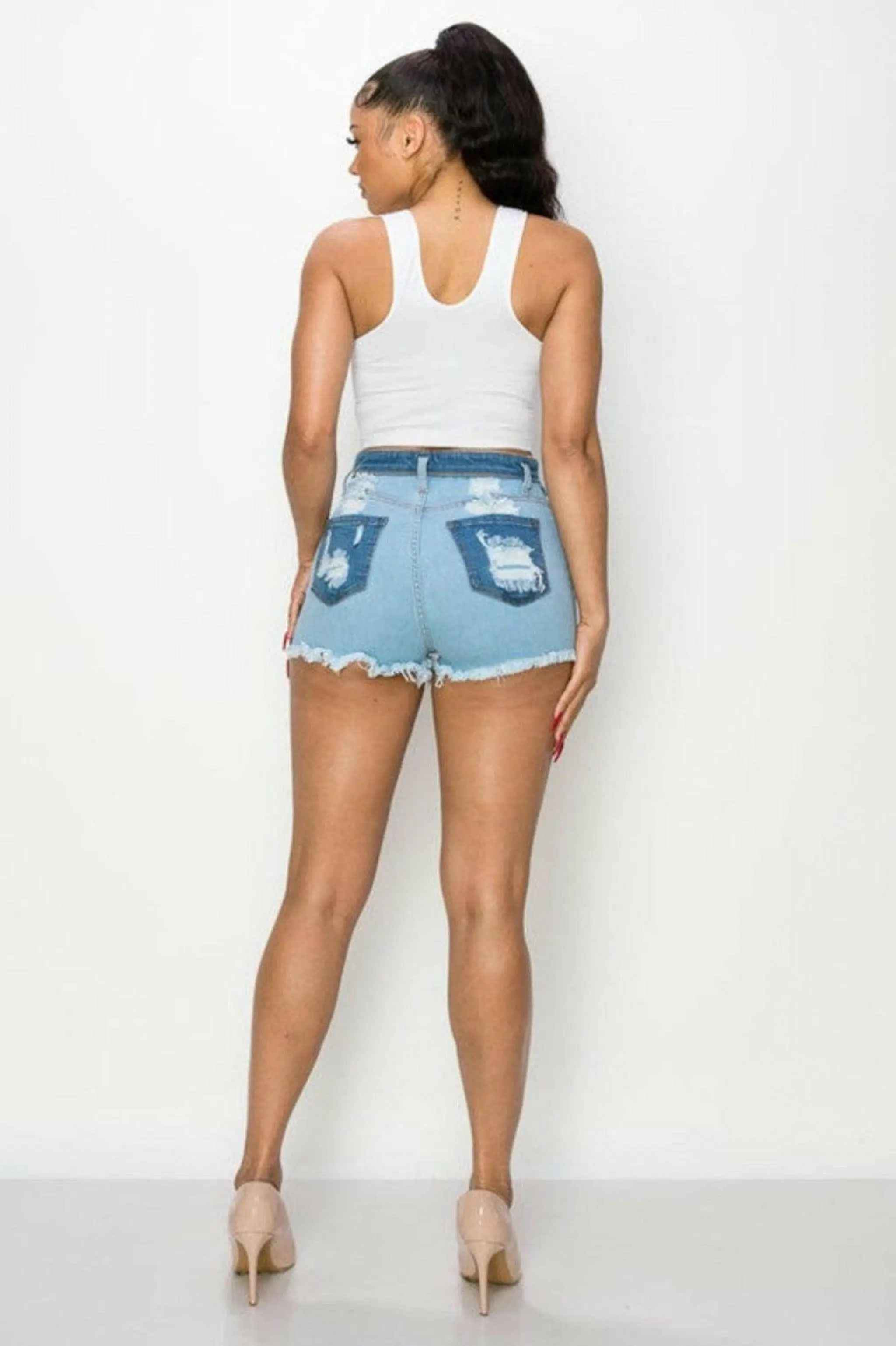 Distressed denim shorts front view - Epicplacess