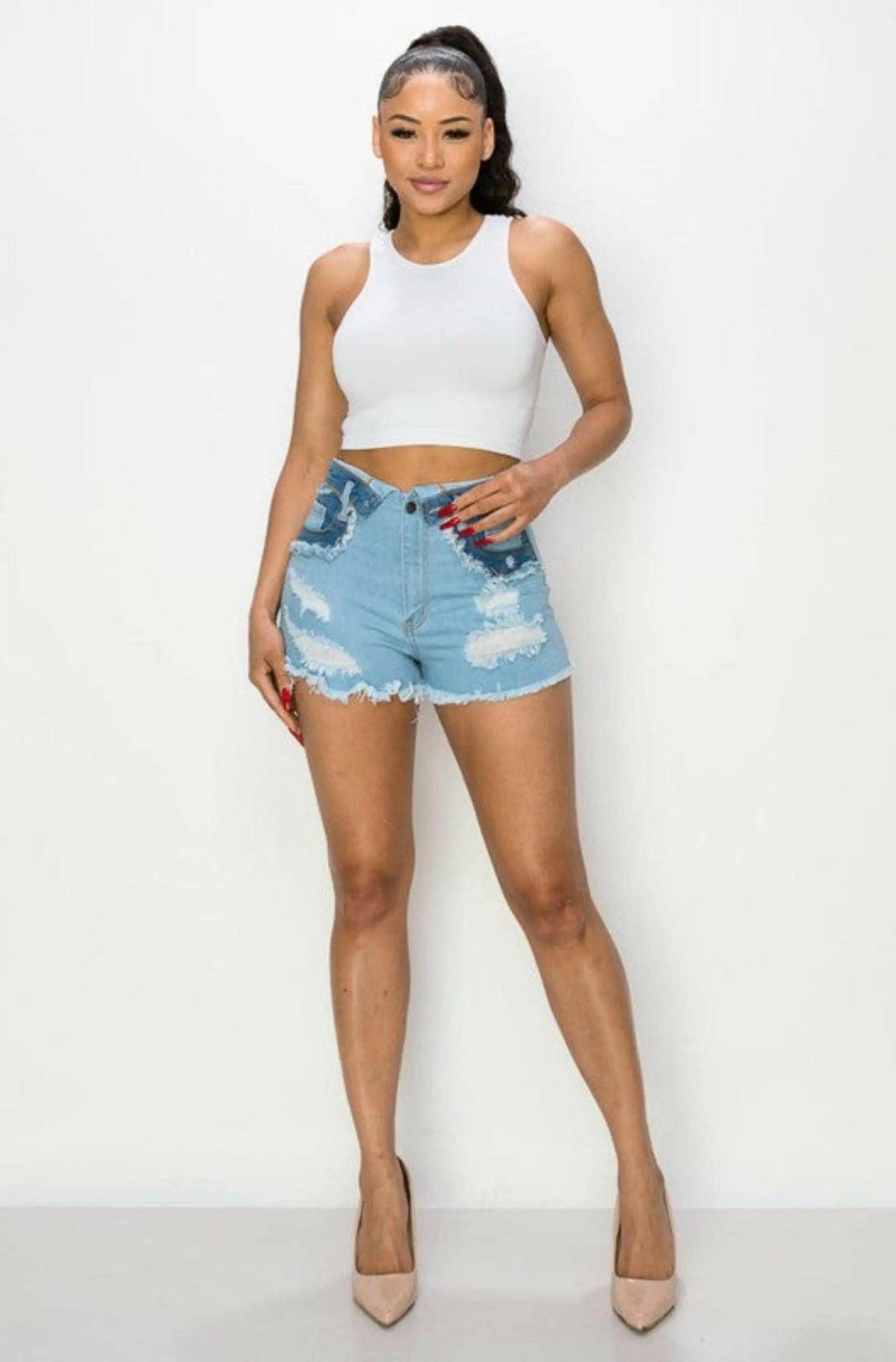 JUNIOR DISTRESSED DUO BLUE SHORTS JEANS jeans Epicplacess SMALL BLUE united states