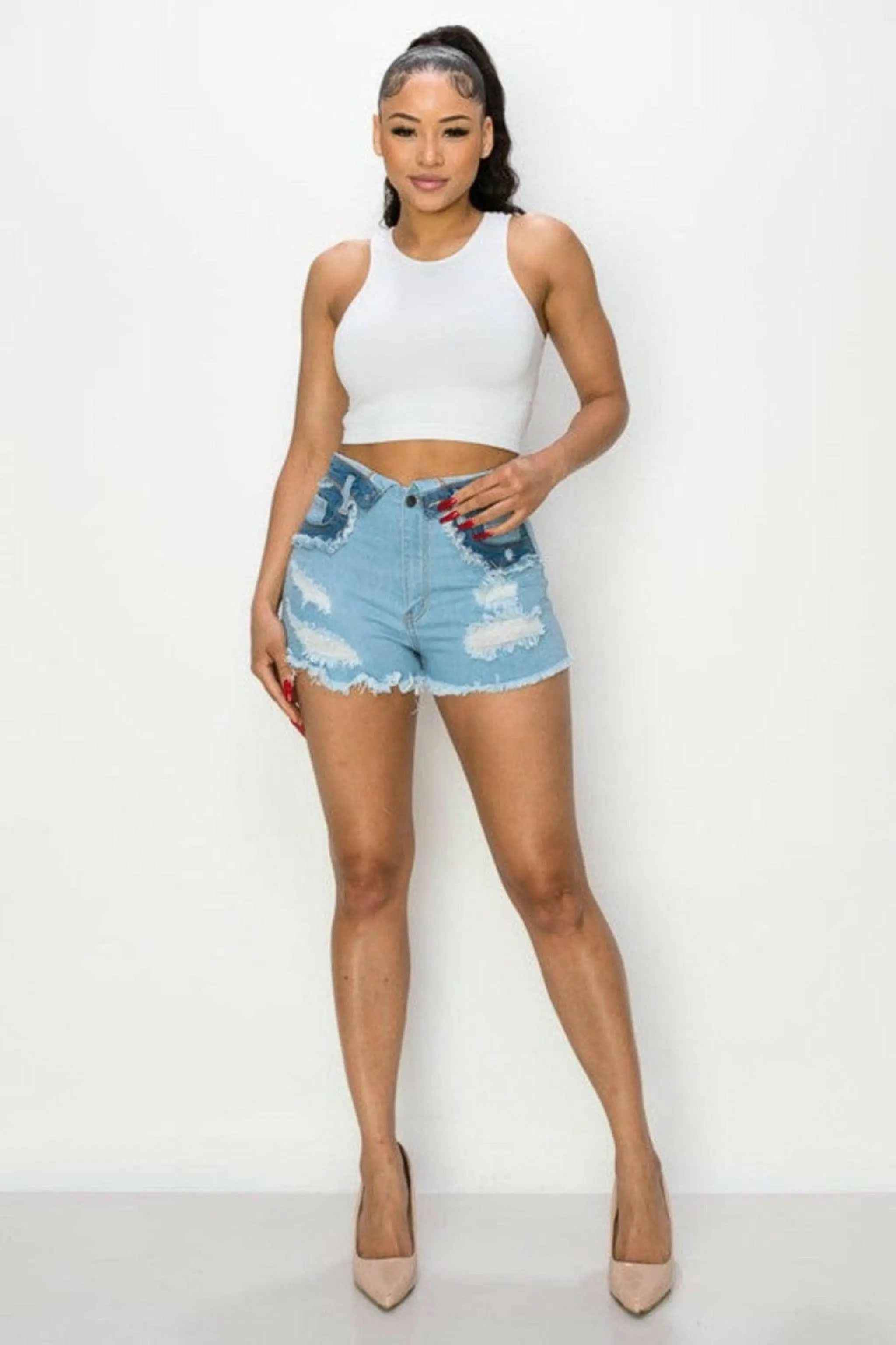 Junior distressed blue denim shorts - Epicplacess