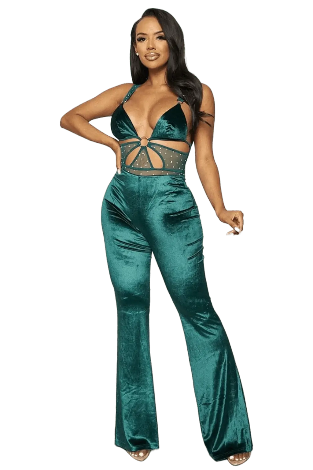 Band Waist Poplin Velvet Jumpsuits - Epicplacess