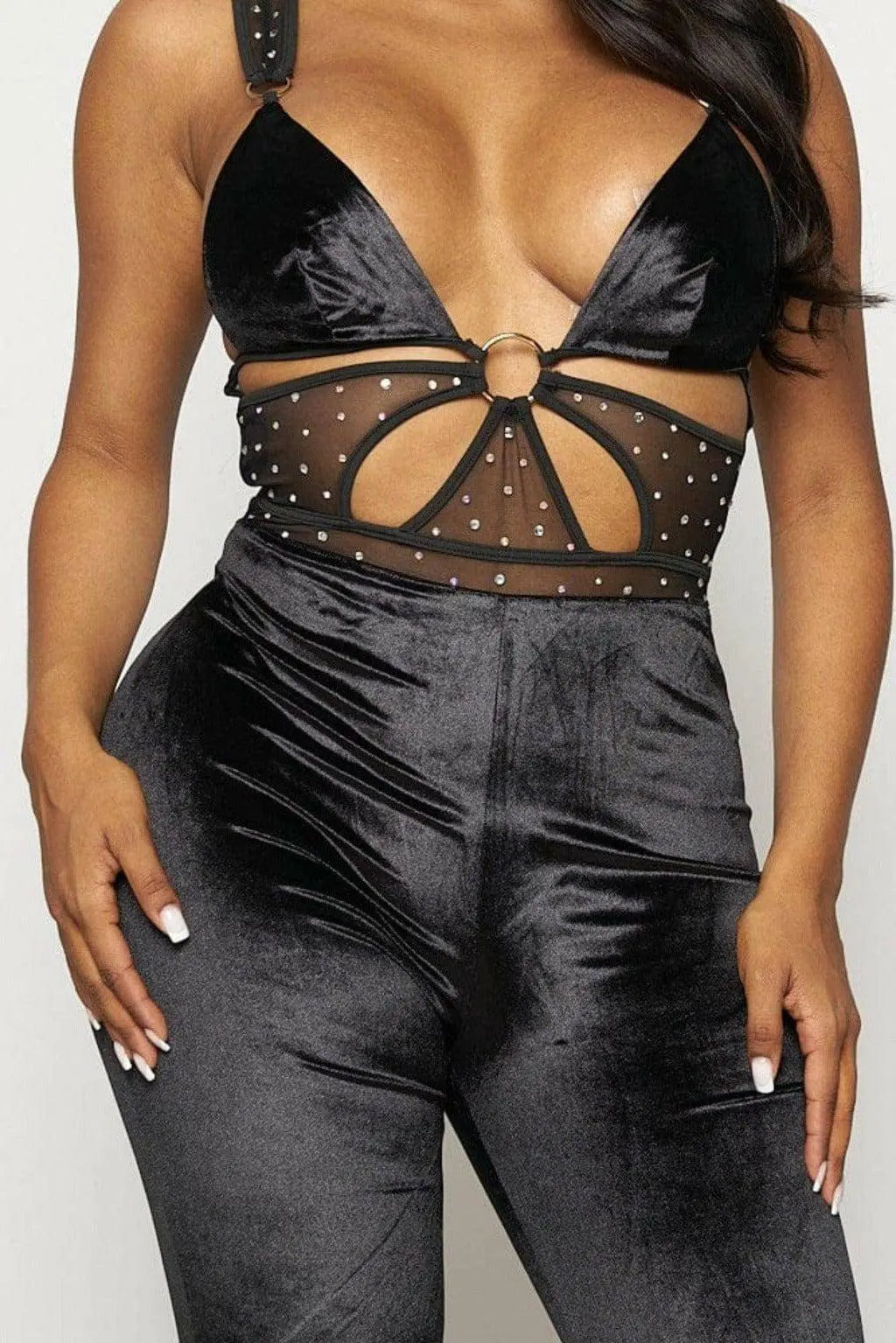 Band Waist Poplin Velvet Jumpsuits - Epicplacess
