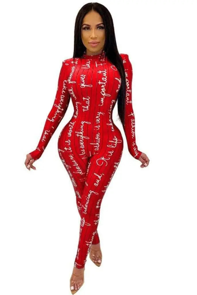 Marcella Letters Print Jumpsuits jumpsuits Epicplacess red S United States