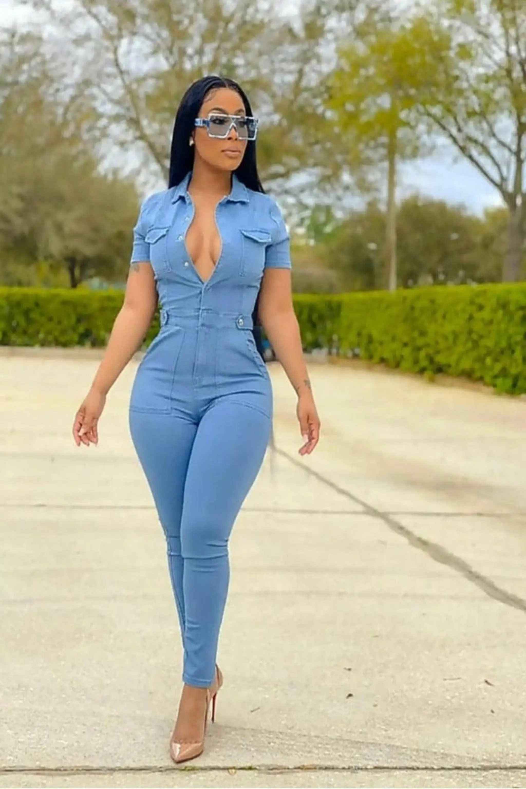 Denim button-down jumpsuit - Epicplacess